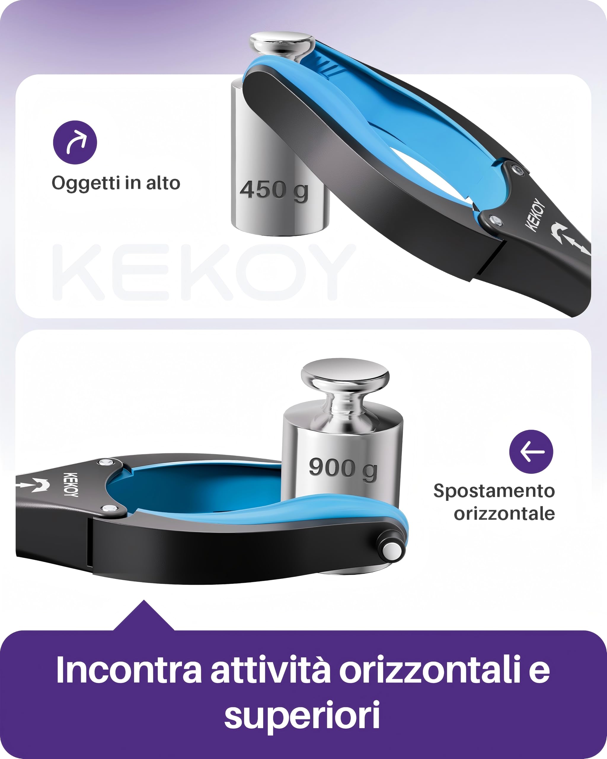 KEKOY Pinza telescopica da 91 cm, pinza raccogli oggetti per anziani, pieghevole con morsa antiscivolo rotante 360°, artiglio allungato largo 4" con magnete (blu cielo, 1 pezzo)
