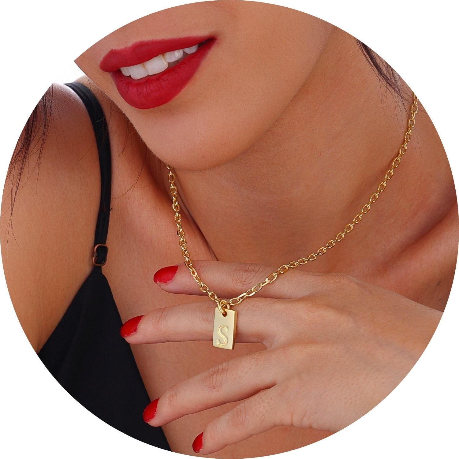 Gold Initial Necklaces for Women 14K Gold Plated Letter Necklace Dainty Personalized Initial Tag Pendant Necklace Trendy Jewelry Z - Image 2