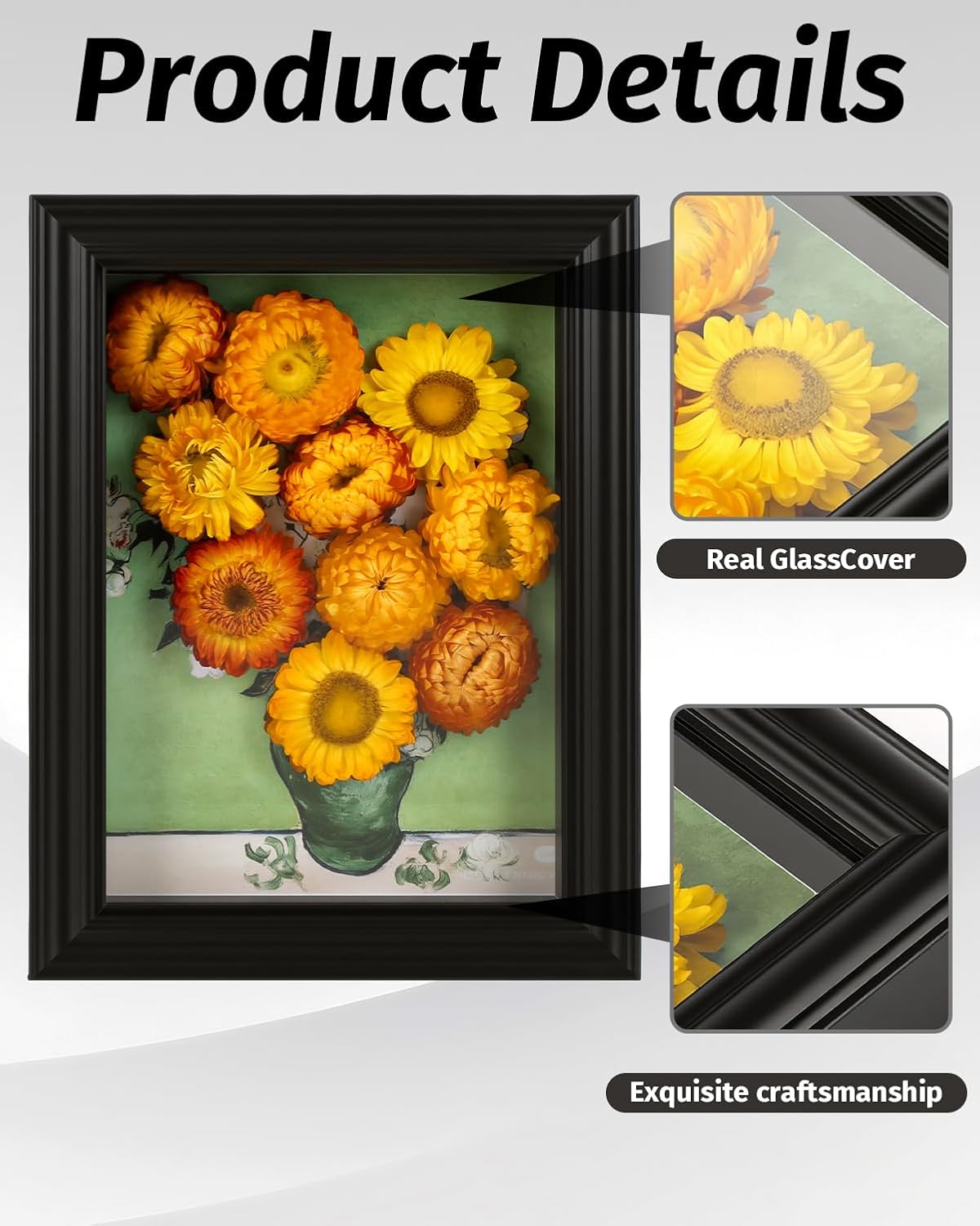 5x7 Black Shadow Box Frame with 0.7" Inner Depth, Real Glass Front