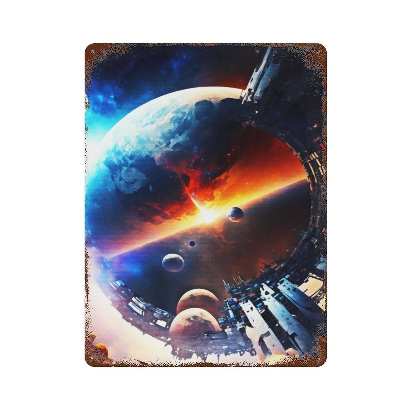 Planet Accessing Space Rusty Metal Tin Sign 15.7"x11.8", Ideal for Farmhouse, Kitchen And Entryway Decor