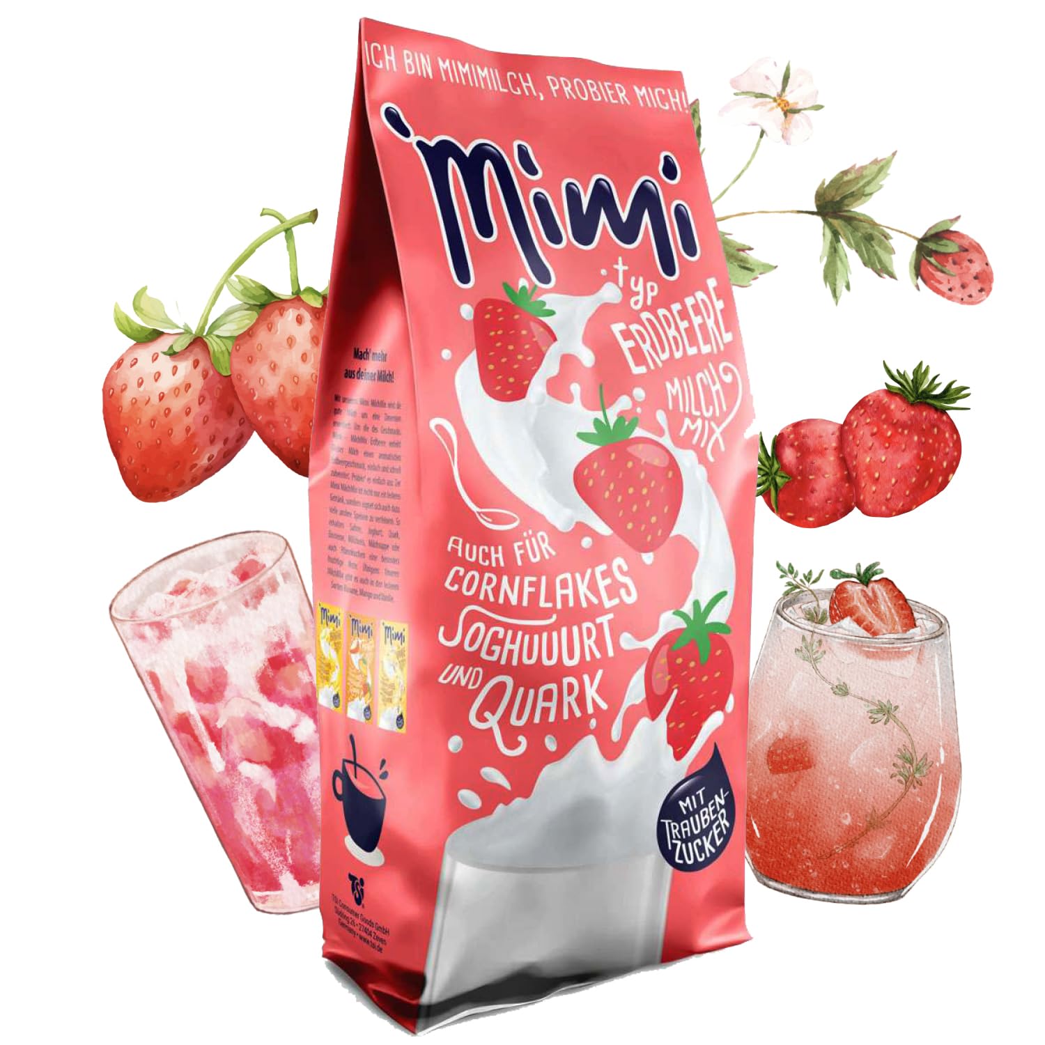Mimi miks do mleka truskawkowego w proszku 24 x 400 g, mieszanka mleka - opakowanie uzupełniające - rozpuszczalne w mleku napoje mleczne - mieszanka napojów do dzielenia się z rodziną