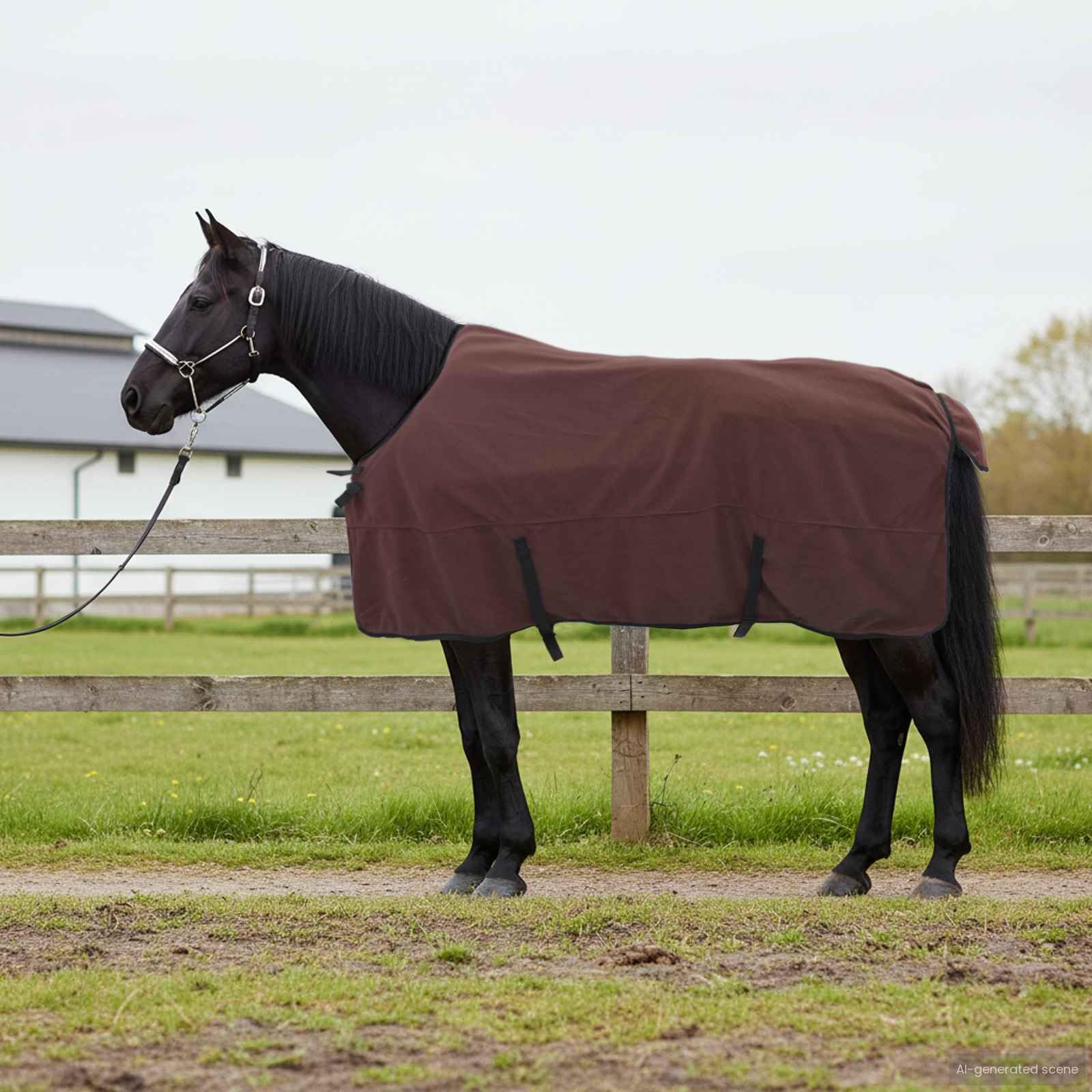 vidaXL Manta de caballo de poliéster marrón oscuro, moderna, ecuestre, funda extraíble para caballo, capa cálida, funcional, elegante accesorio para exteriores