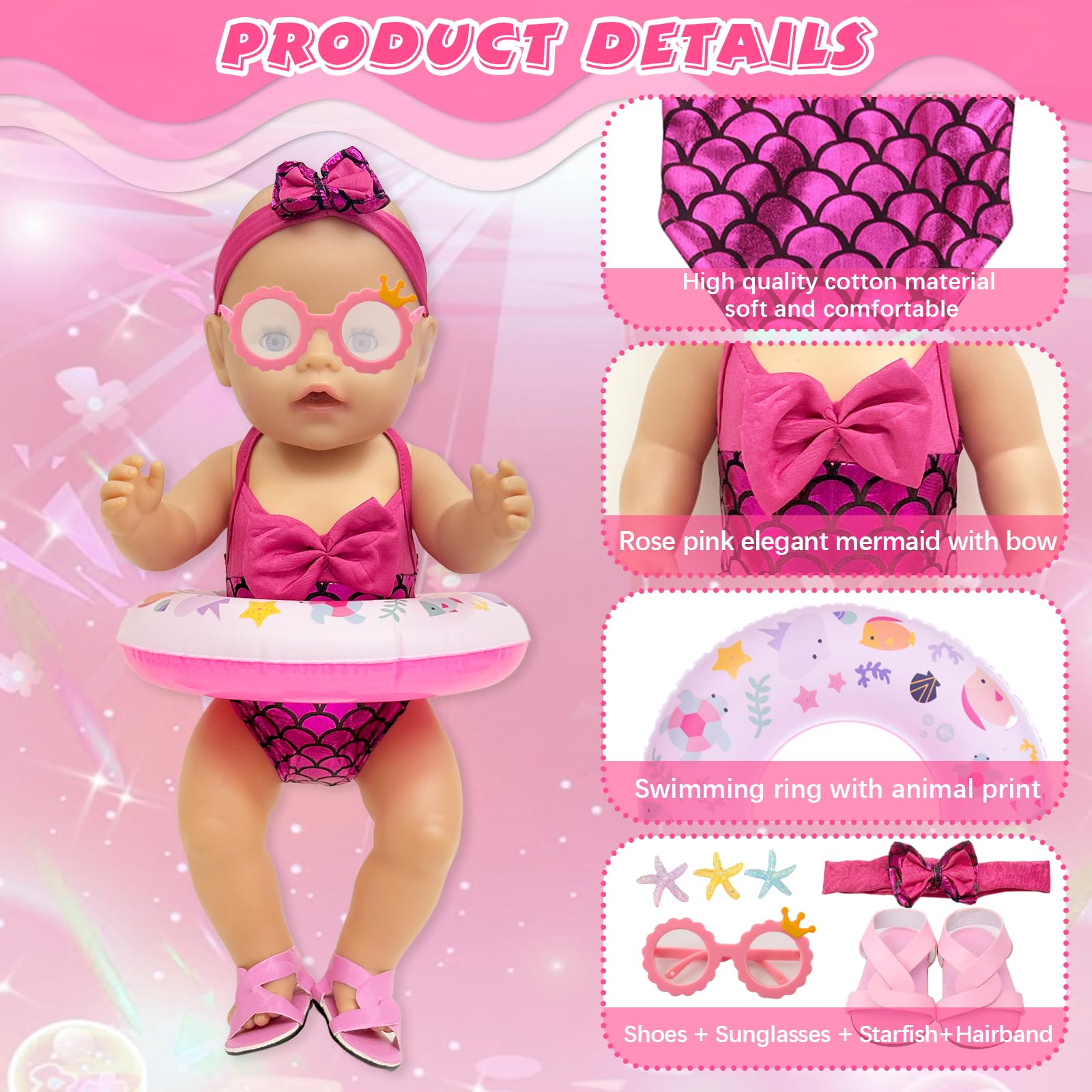 8-teiliges Meerjungfrau Schwimm-Set Für Puppen 35-45cm - Badeanzug Mit Schwimmring & Zubehör