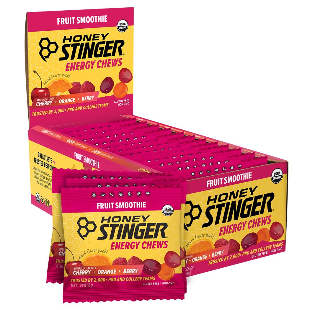 Honey Stinger Organic Fruit Smoothie Energy Chew, Gluten Free & Caffeine Free, for Exercise, Running and Performance, Sports Nutrition for Home & Gym, Pre and Mid Workout, 12 Pack, 21.6 Ounce Fruit Smoothie 1.8 Ounce (Pack of 12)
