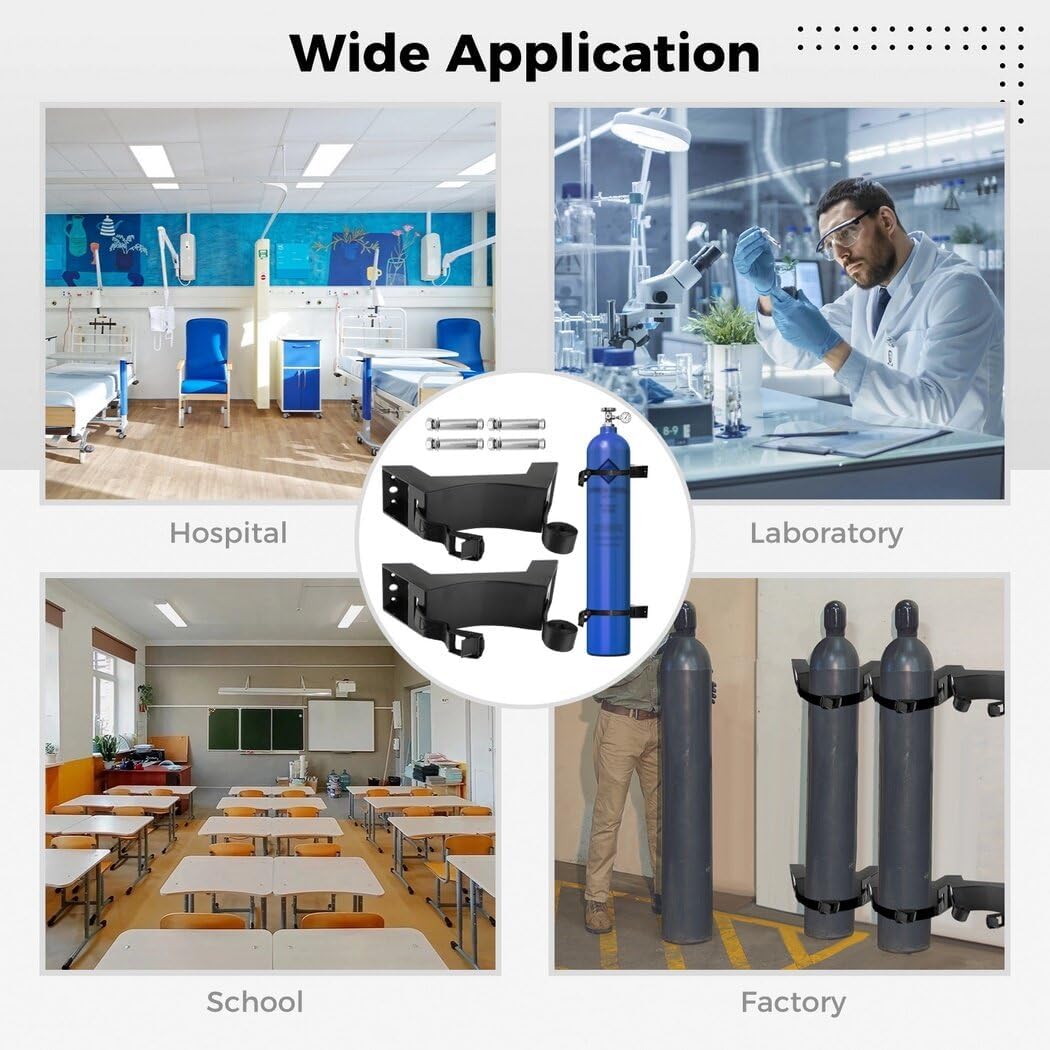 2PCS Cylinder Wall Mounted Brackets, Propane Tank Brackets, Durable ABS Gas Cylinder Mounting Brackets with Screws and Safety Chains, ABS Plastic Holders for 40L Oxygen and Helium Cylinders