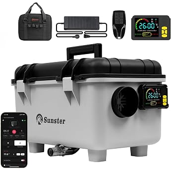 Sunster 8KW Portable Diesel Auxiliary Air Heater App EU Adapter Quick Heating Car App control EU adapter car start-stop fast heating 230 V & 12/24 V for trucks caravans campers