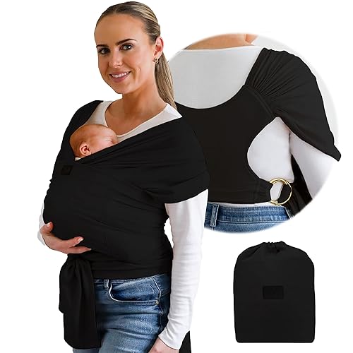 Miniatura 8 de Versátil portabebés gris y negro cómodo, suave y de apoyo, anillo ajustable para mamá y papá, ideal para registro de bebé, recién nacido a niño,