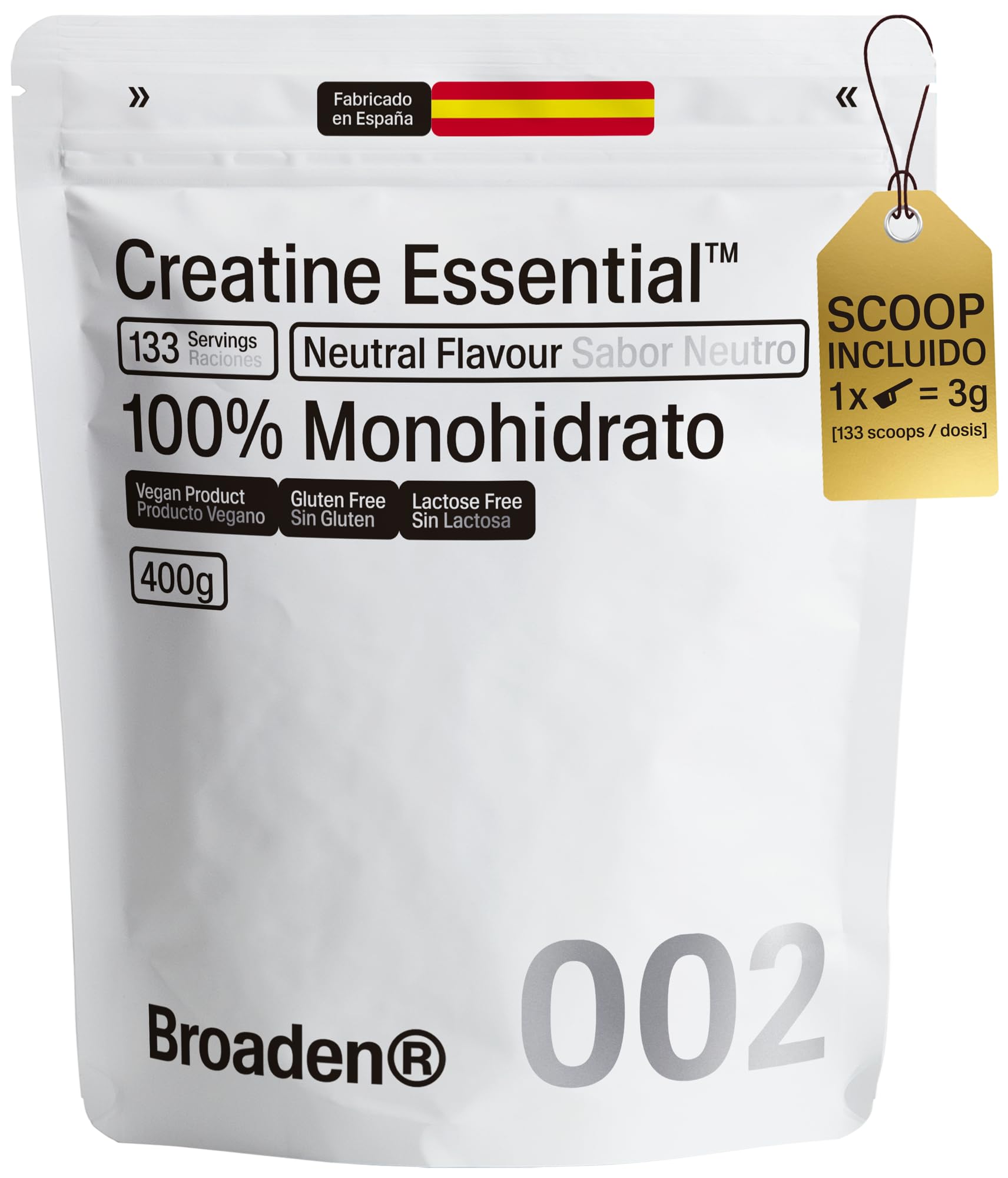 400g Creatina Monohidrata en Polvo Sin Sabor con 133 Dosis | 100% Creatina Micronizada | Incluye Dosificador | Sin Añadidos | Sin OMG, Vegano, Sin Gluten. (400 Gramos, Sin sabor)