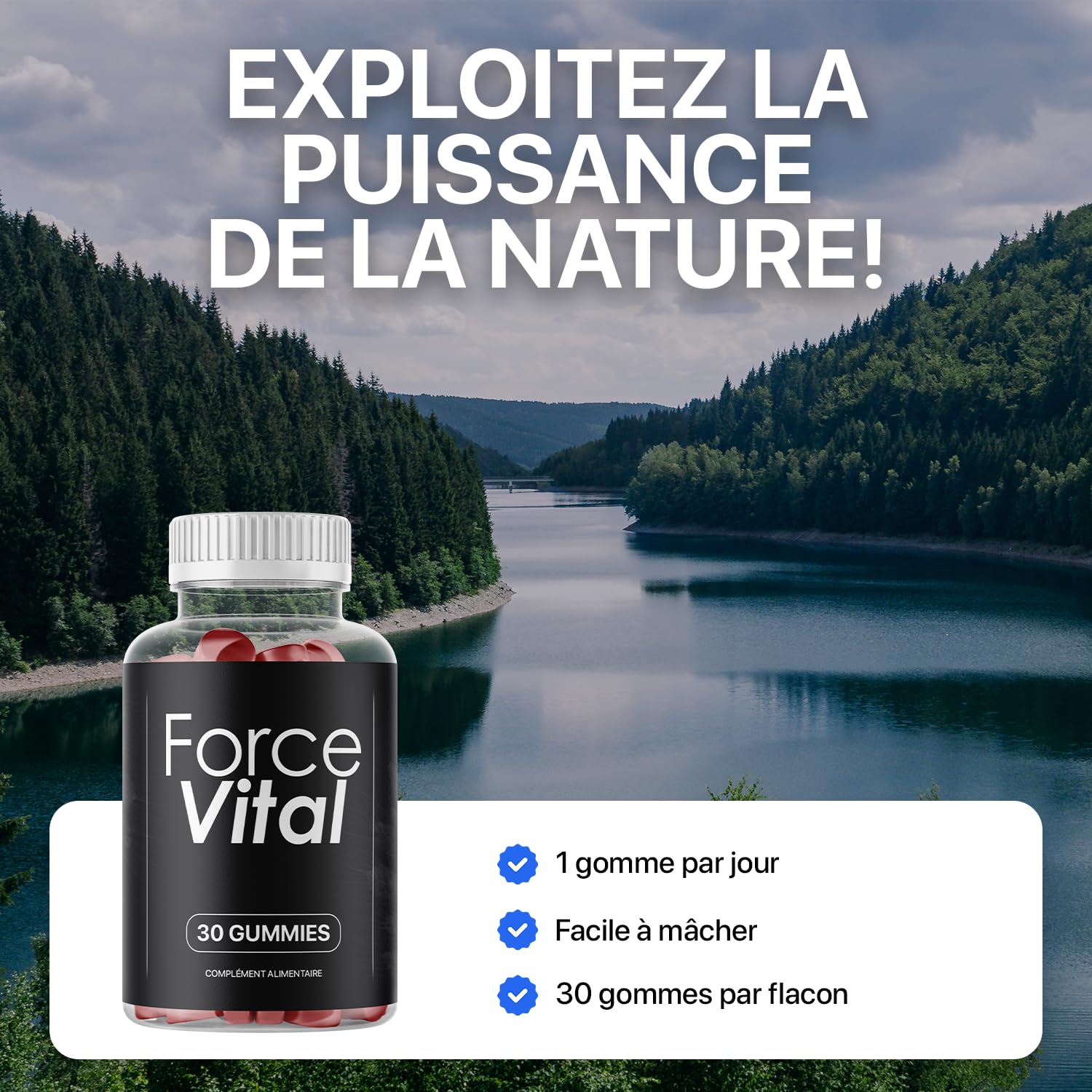 ForceVital Men’s Vitality Gummies - Complexe Naturel pour Homme - 30 Force Vital Gummies pour 1 Mois
