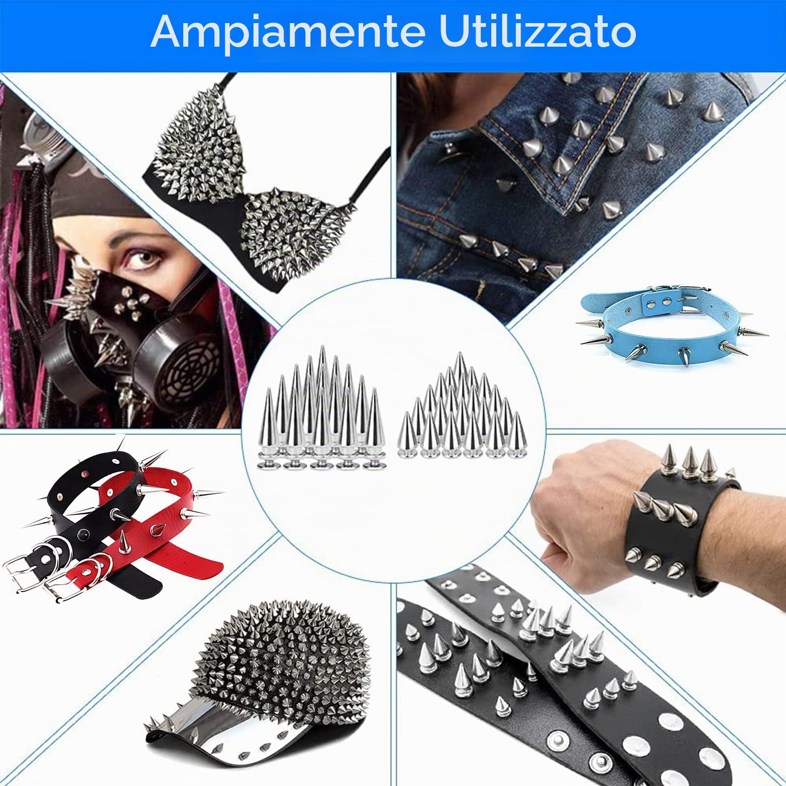 150 Pezzi (100 pcs7*10mm,50 pcs7*20mm) Borchie a Cono, Borchie Decorative, Borchie a Cono Argento, per Borse, Cinture, Vestiti, Scarpe, Braccialetti, Cappelli, Cappotti, Pantaloni, Collane