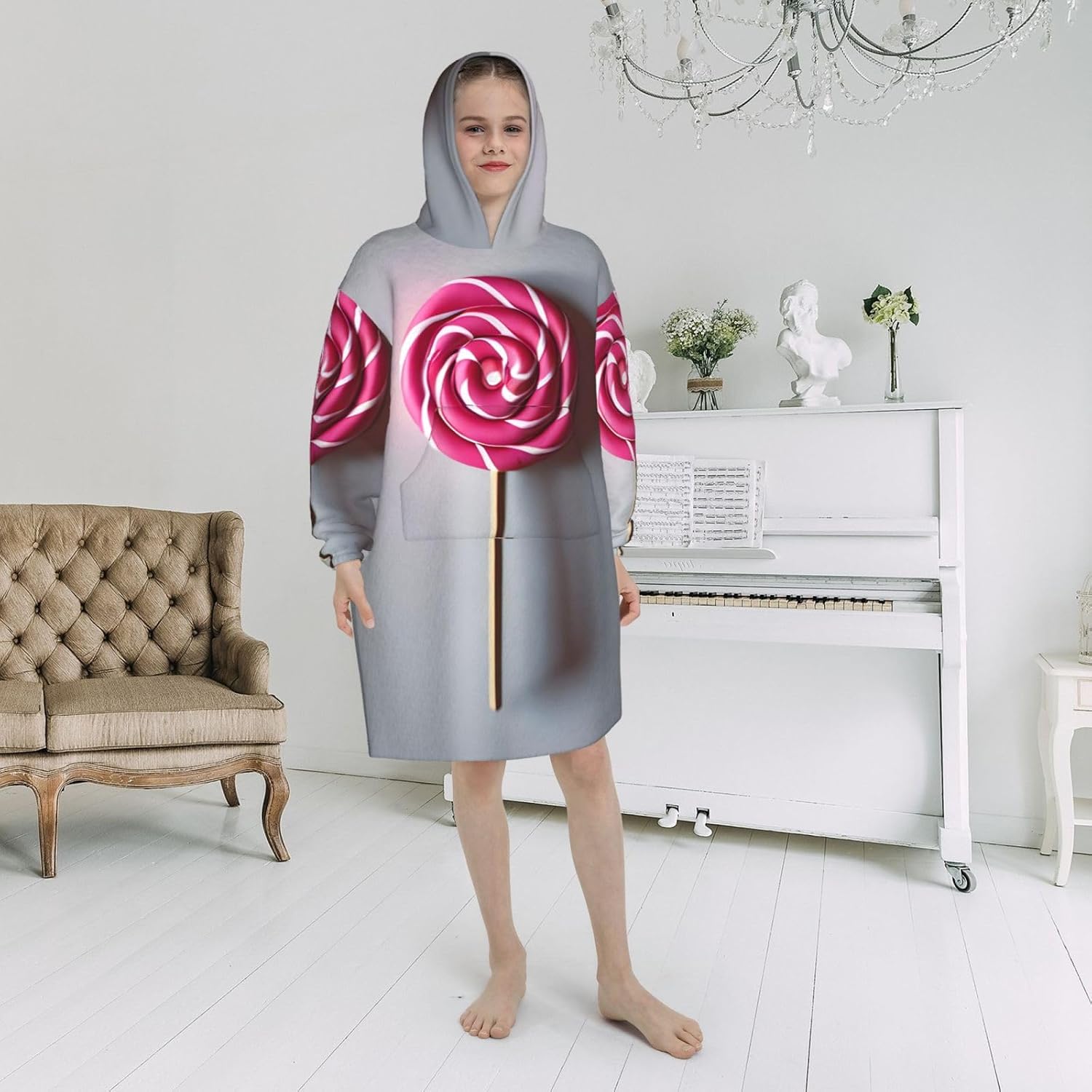 Lollipop Print Oversized Blanket Hoodie, Wearable Blanket Hooded,Hooded Pullover With Pocket