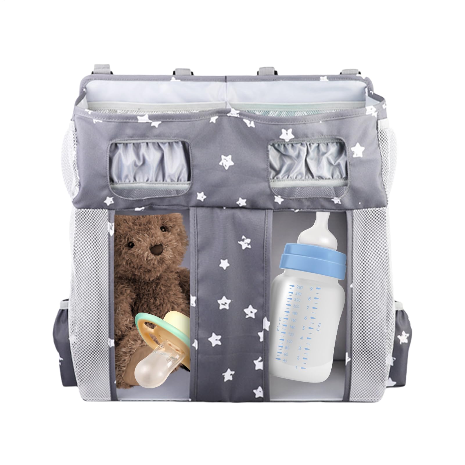 Organizador de Cama Bolsa Pañales Gran Capacidad, Bolsillos, Apilable | Bolsa De Almacenamiento Oxford Para Cuna Guardería Dormitorio Niños Juguetes Toallitas Biberón Babero