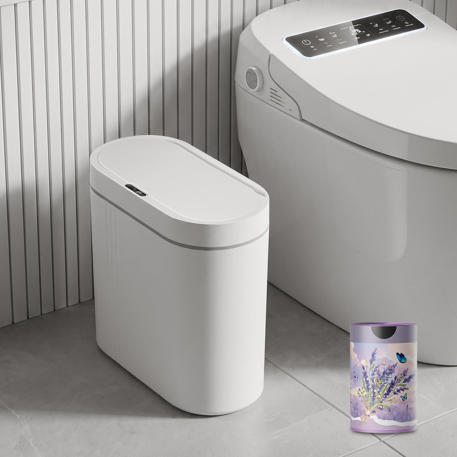 Pattumiera con sensore intelligente da 16 l, cestino da bagno sospeso con coperchio, ricaricabile e impermeabile, con sensore di movimento, sottile per armadio da cucina, camera da letto, ufficio