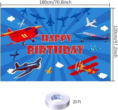 Miniatura 3 de Decoración de fiesta de cumpleaños de avión, telón de fondo de feliz cumpleaños, póster de fondo de foto de avión para entusiastas del vuelo,
