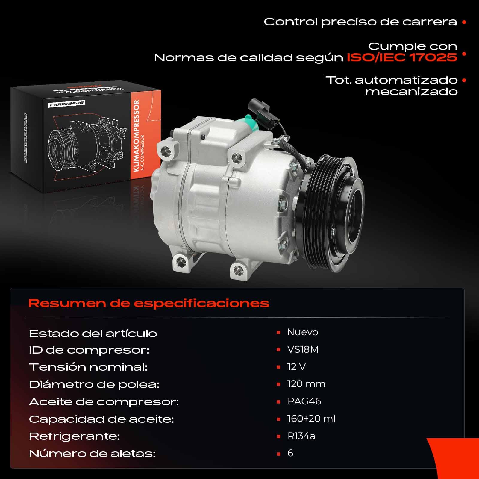 Frankberg Compresor de aire acondicionado con embrague Compatible con Santa Fé II CM Magentis M.G Cee'D ED i30 FD Sonata V NF Grandeur TG Pro Cee'D ED Replace# 977012B100incl. aceite premezclado