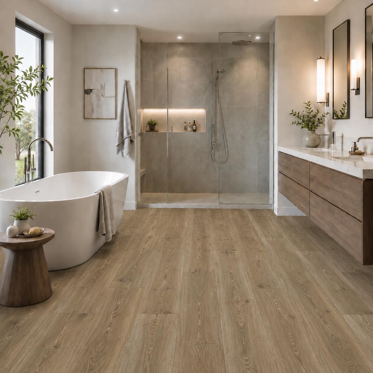SPC - Pavimento in vinile Klick, 5 mm, 10 assi da 2,25 m², 122 x 18,4 cm, impermeabile, con base IXPE da 1 mm integrato (marrone chiaro, scatola 2,25 m²)