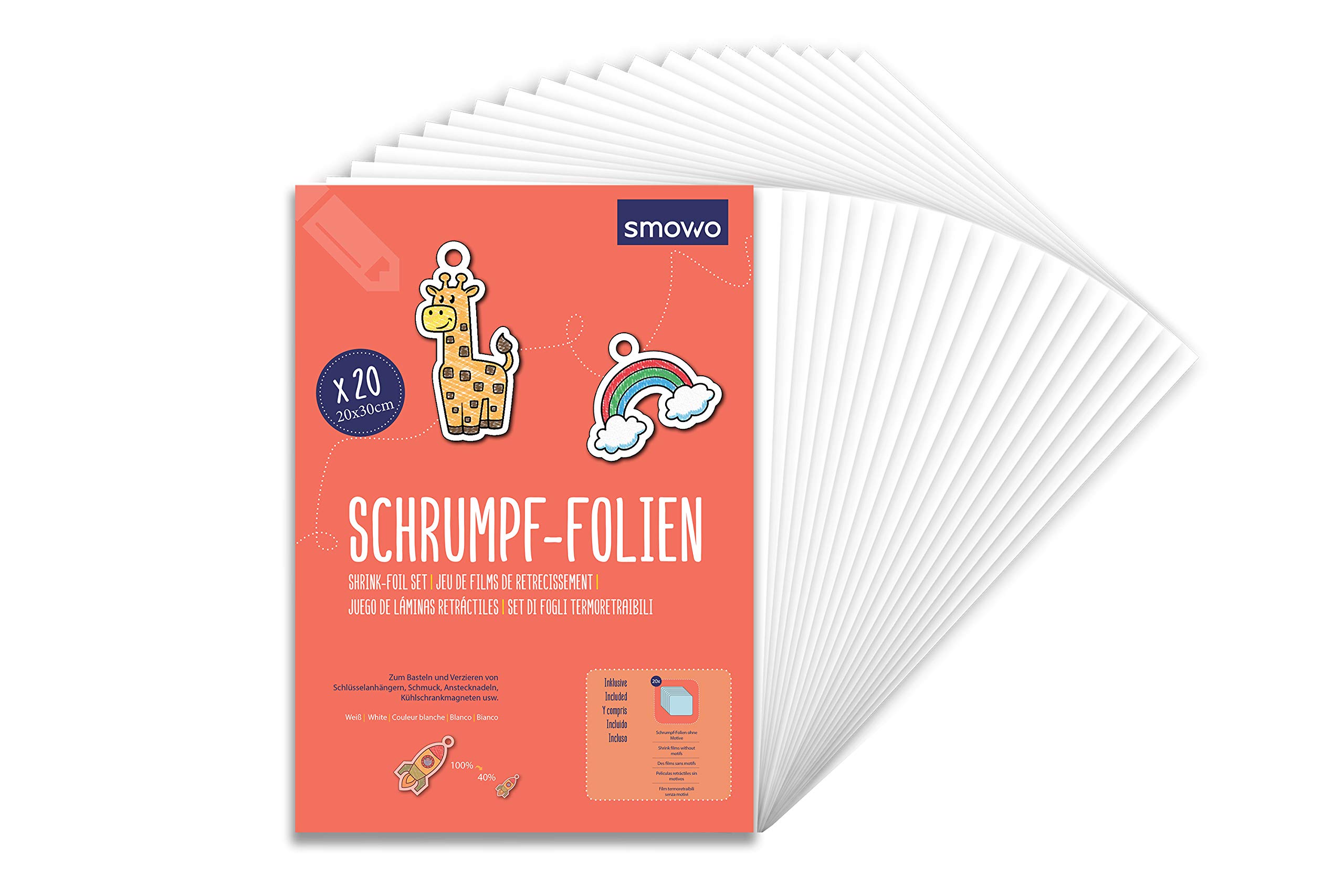 Smowo Pack of 20 Transparent Shrink Films - Shrinking Plastic Films for Crafts - A4 Shrink Film Sheets Matte