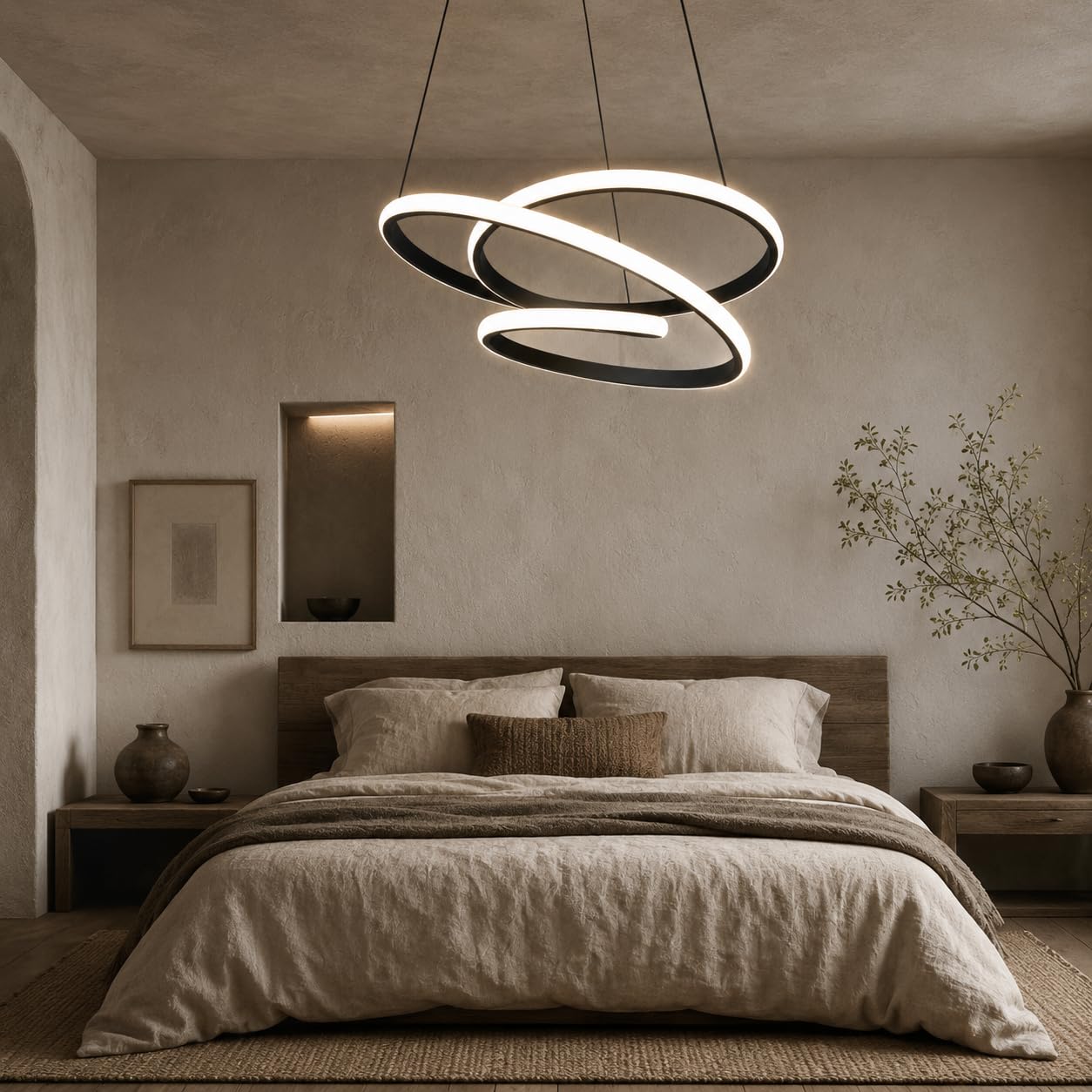 Suspension LED, Lustre de Restaurant Circulaire, Plafonnier au Design Irrégulier Minimaliste pour Chambre à Coucher, Salon - Lumière Blanche de 68 Watts