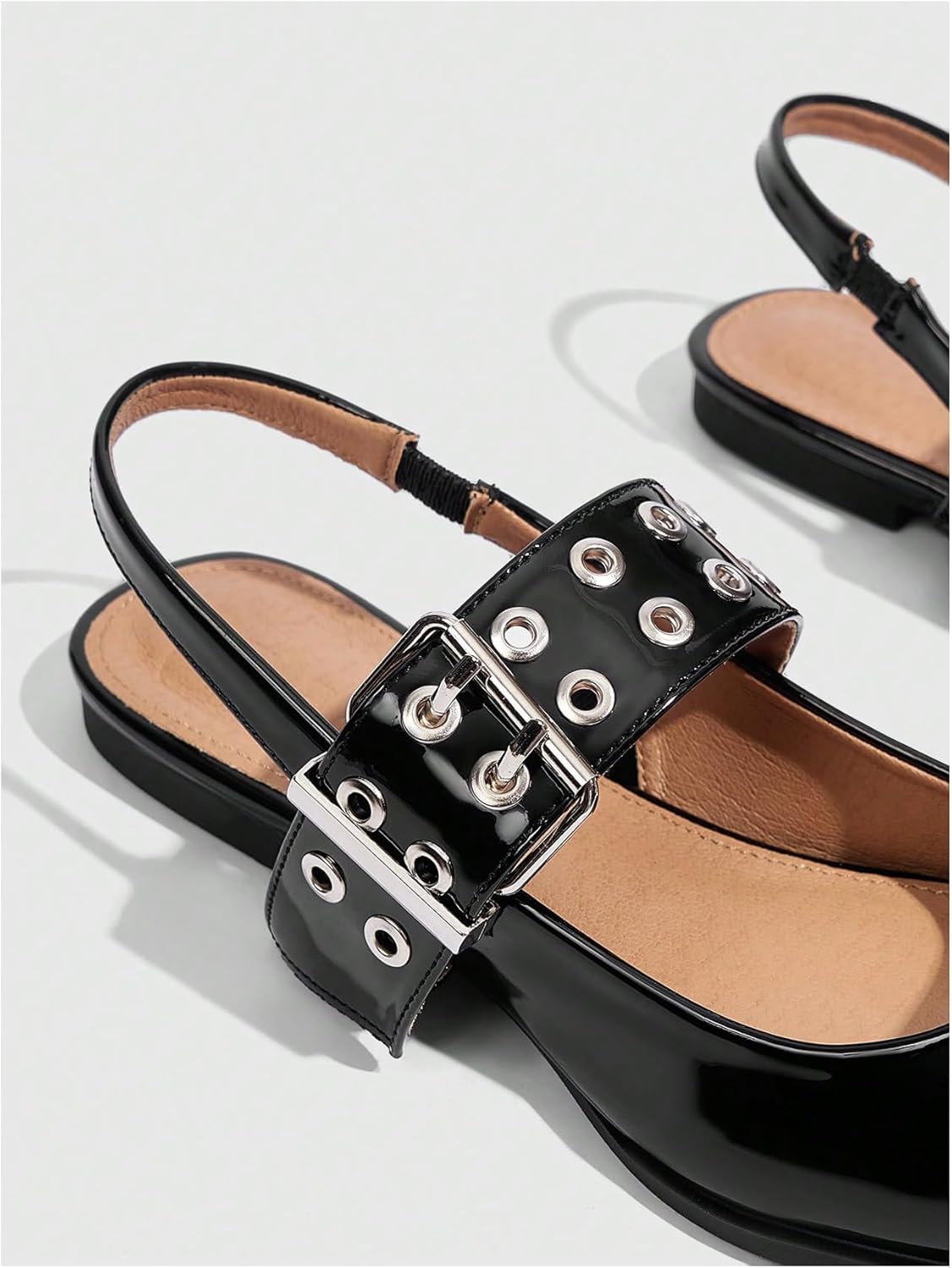 Floerns Women's Buckled Straps Pointed Toe Slingback Flat Ballerina Shoes