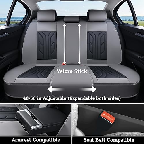 Vista 72 de Coverado Juego completo de fundas para asiento delantero y trasero para automóvil, cuero, impermeables, acojinadas, protectoras, ajuste universal