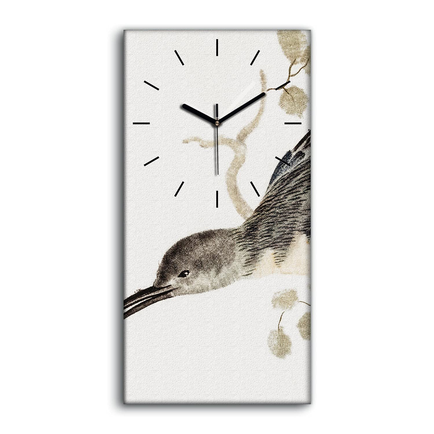 Horloge sur toile 30x60cm oiseau sur branche décor salon moderne