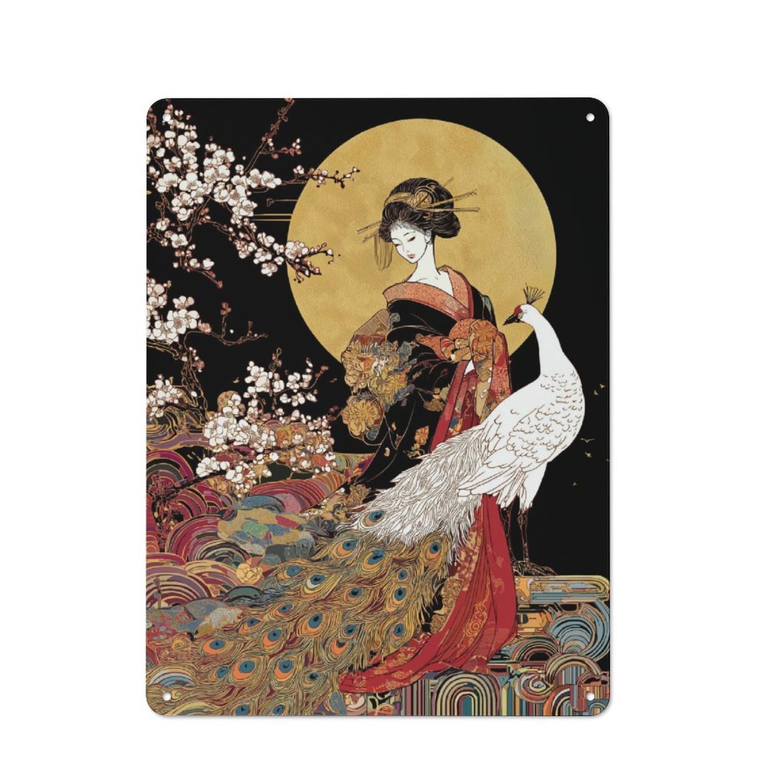 Junmoney Cherry Blossom Moonlight -1 Printed Metal Sign 40X30cm For Kitchen Or Home Bar, Housewarming Present For People Styling Kitchen And Home Bar