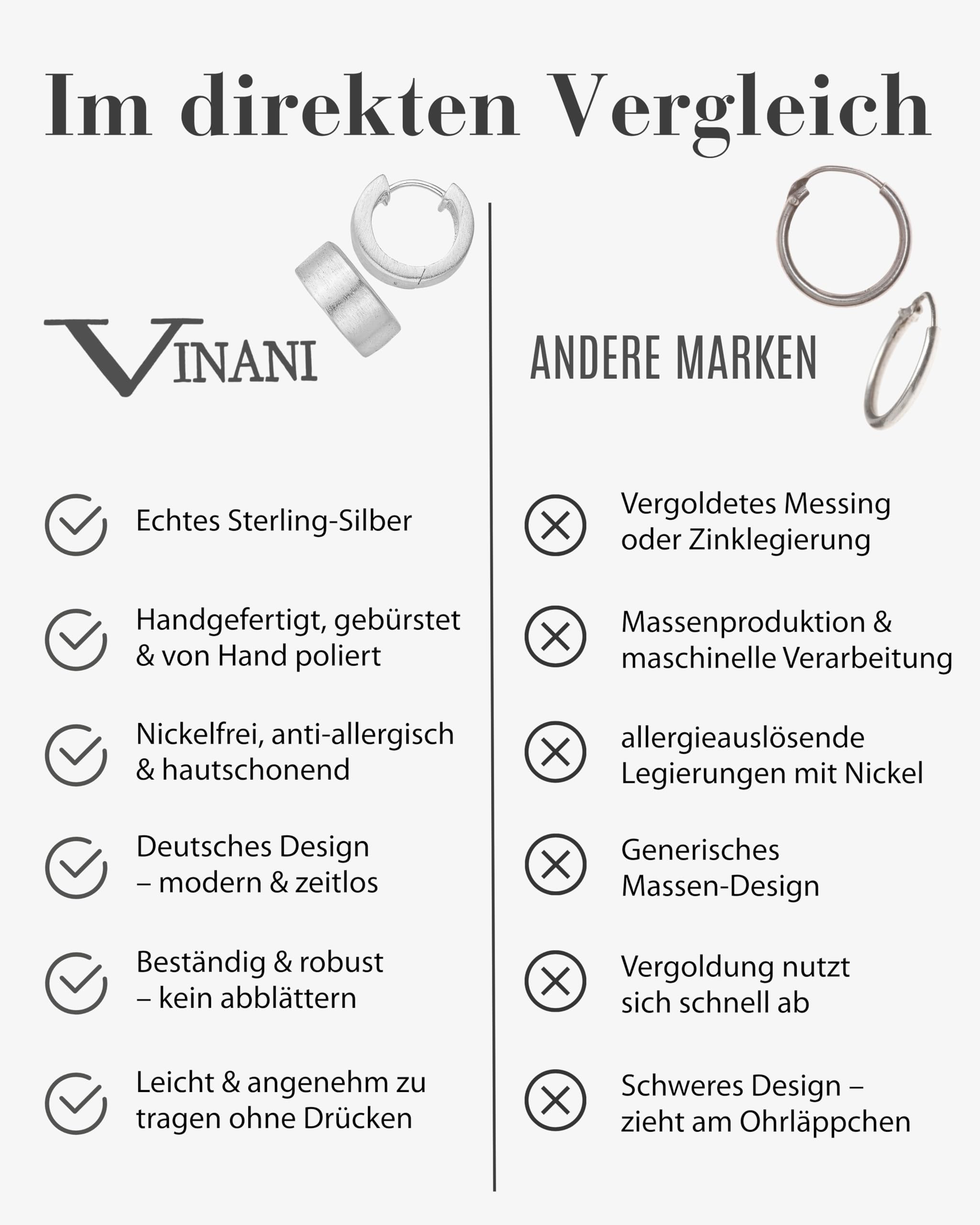 Vinani Damen Ohrringe 925 Silber - Klapp Creolen Ohrring Set für Frauen aus 925 Sterling Silber breit rund mattiert CRR