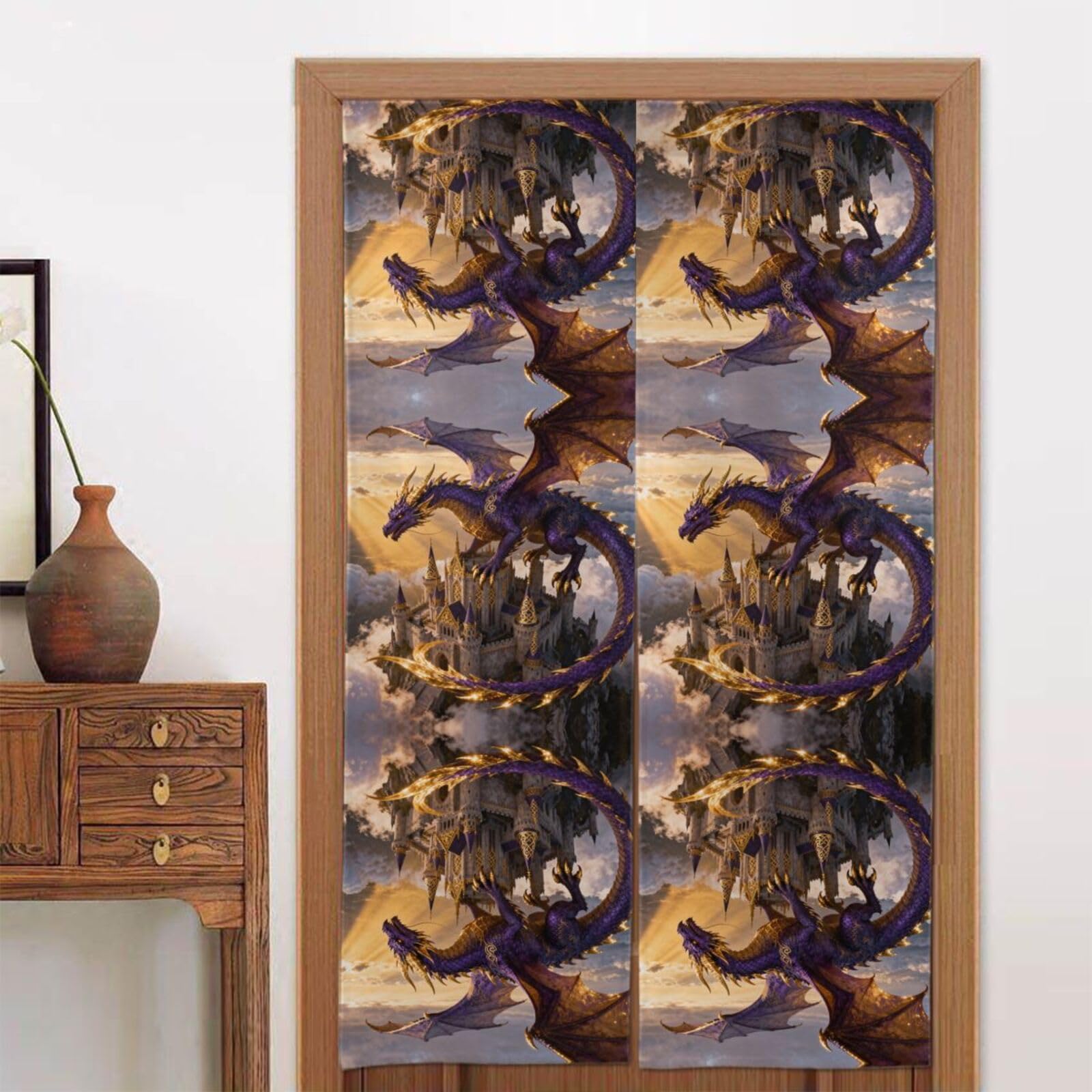 CNTDBU Dragon Castle Sky Door Curtain 34x56 Inch-Room Divider Panel for Privacy, Entryway Screen for Kitchen Bedroom