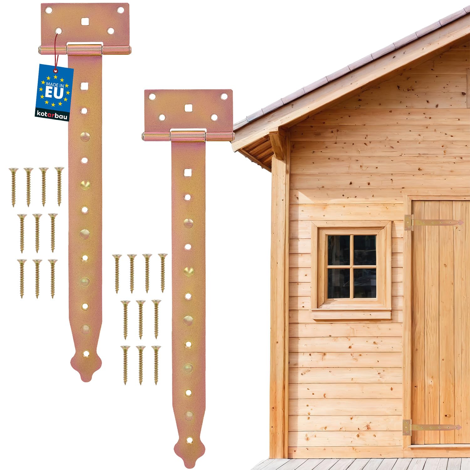 Kotarbau Yellow Kotarbau® T Gate Hinge Set 2 Pcs 350 Mm (13.78 In) Wooden Gate Door Hinges Shutter Hinges Door Hinge Galvanised