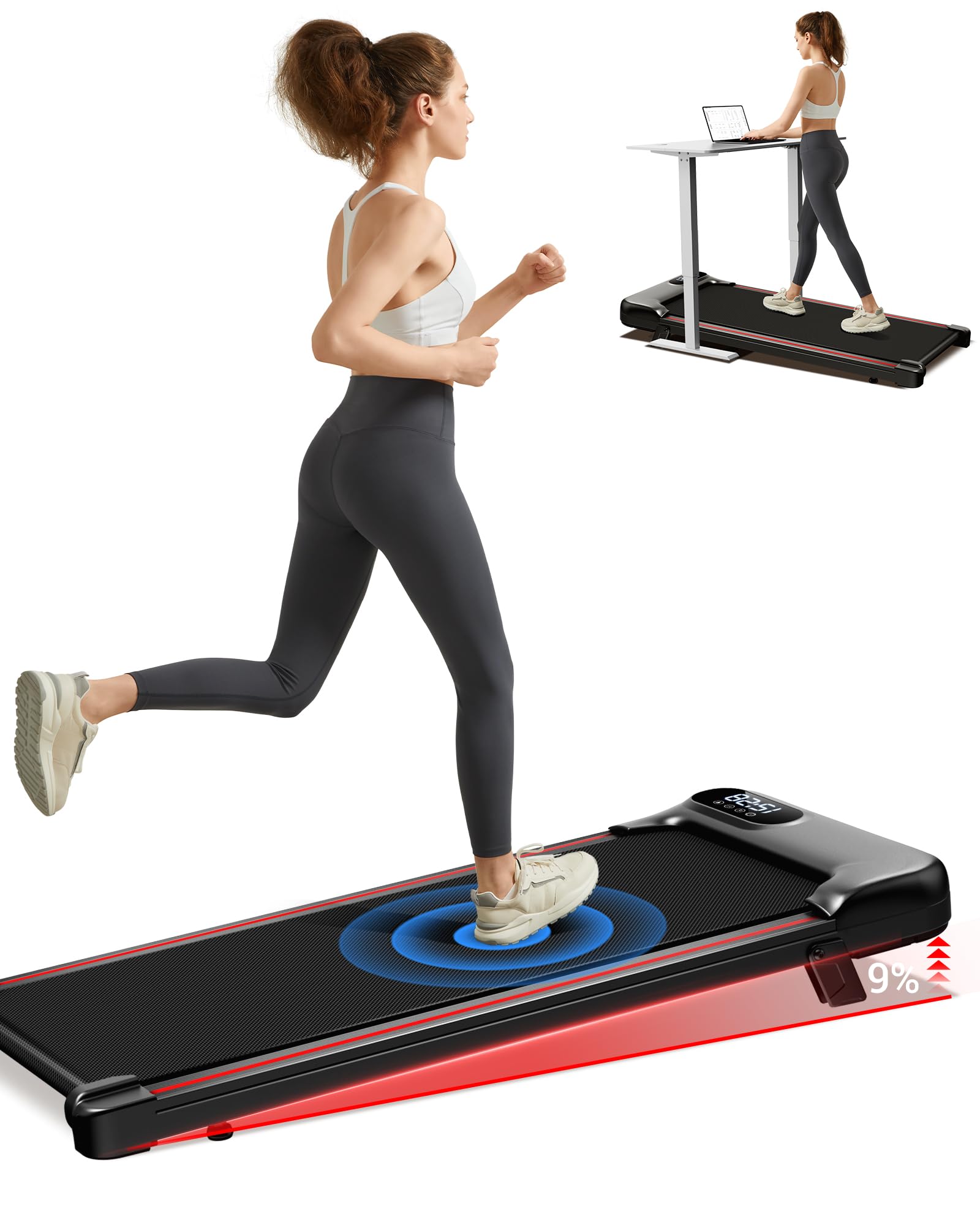 UMAY Walking Pad mit Steigung 10%-15%, 8-10KM/H Laufband für Zuhause mit Steigung und Geräuscharmer Motor, Laufband Schreibtisch Max. tragfähig 136KG