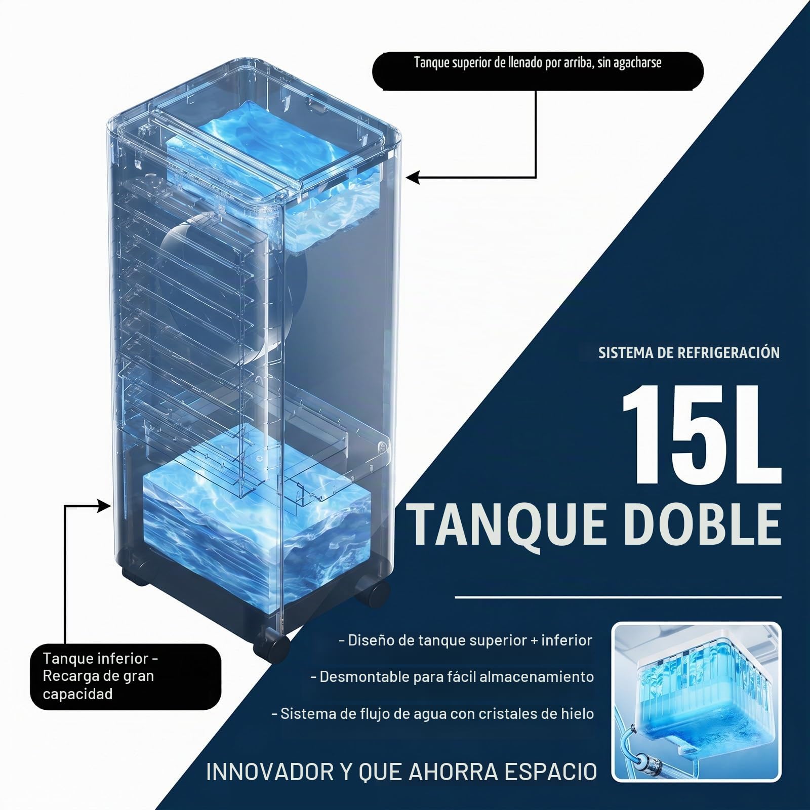 Aire Acondicionado Portátil, 15L 75W Enfriador de Aire Evaporativo