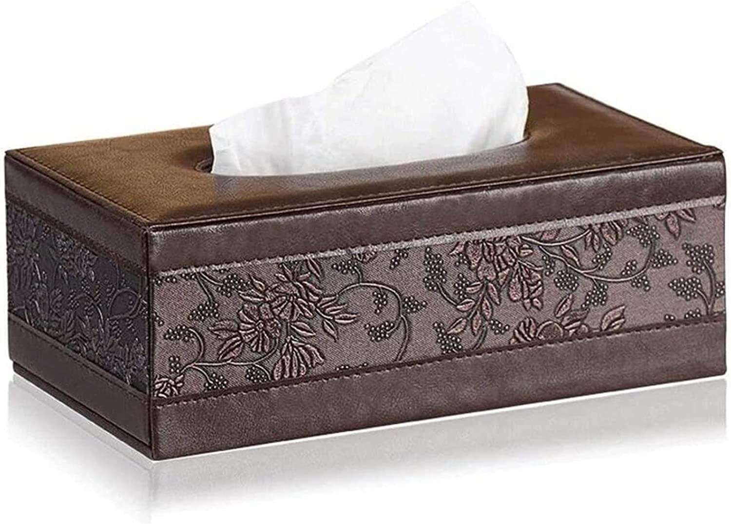 GTHTUHFD Facial Tissue Cover/Holder And Storage Caddy For Bathroom Vanity Countertops – Dark Brown Boutique Box With Organizer