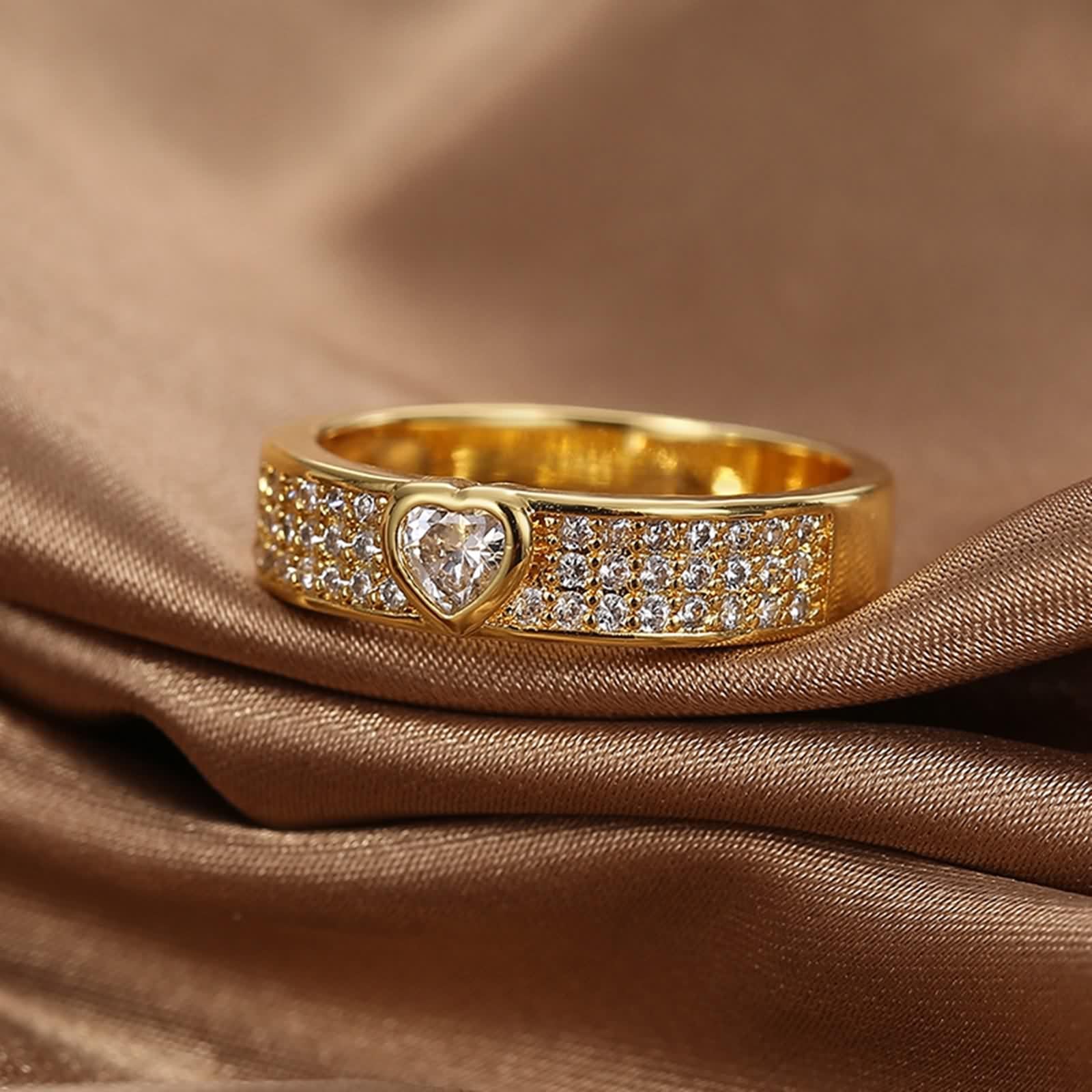 Anillos de oro de 18 quilates para mujer, corazón de boda, talla 1