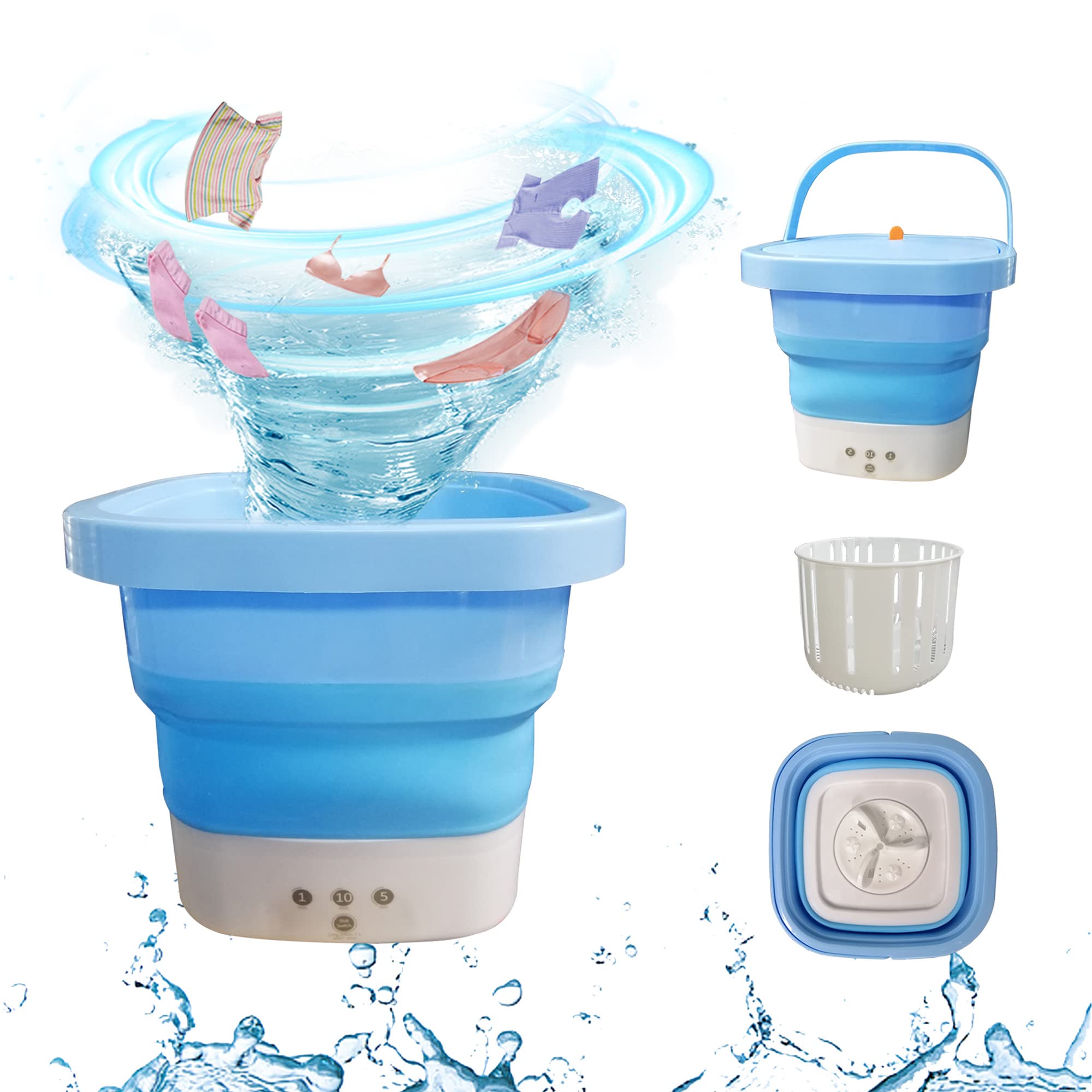 Portable Mini Folding Clothes Washing Machine for Baby Clothes/Underwear/Small Item,Lightweight Foldable Turbine Washers with Drain Basket for Home/Apartments/Travel,Blue
