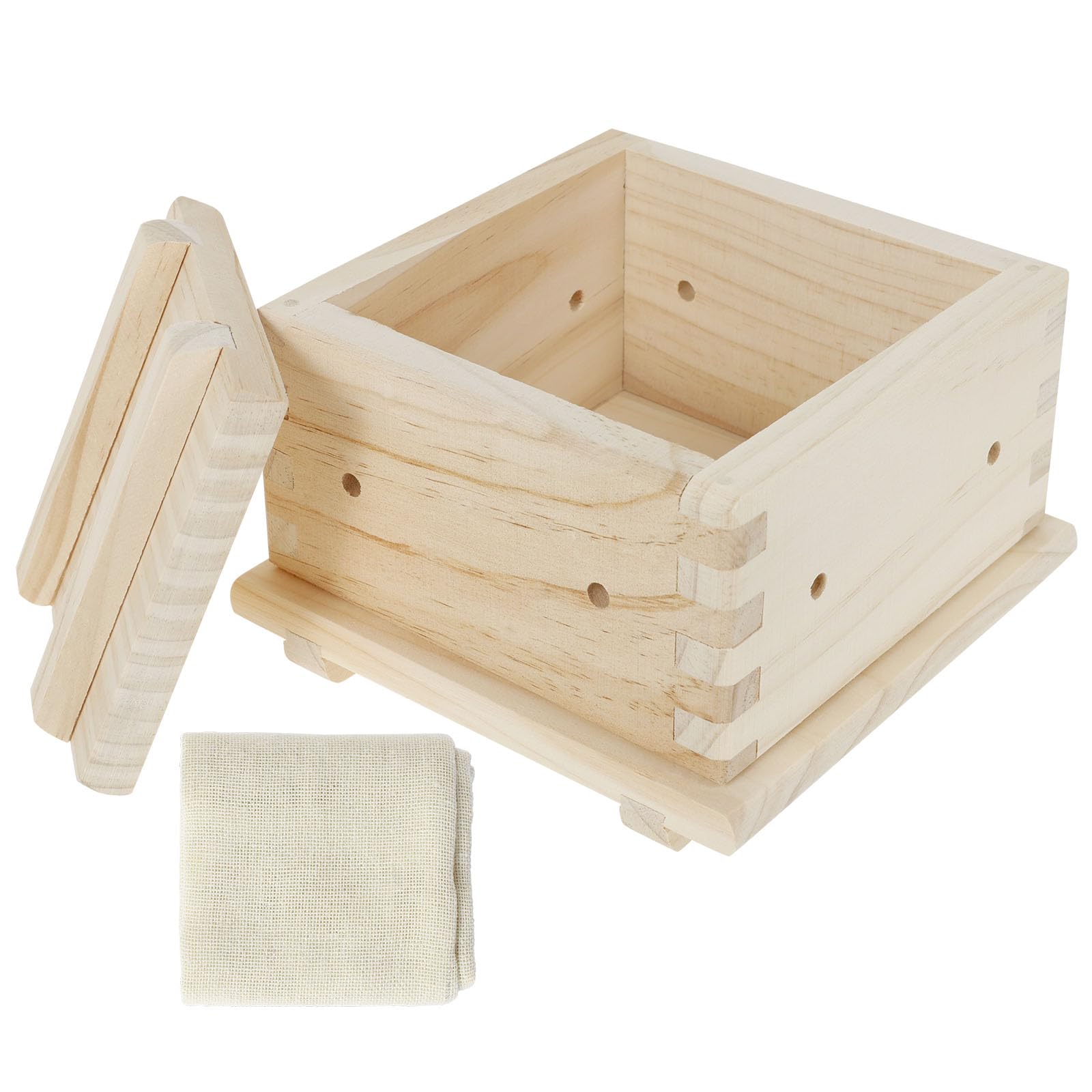 Ghshanog 12X12x8cm Tofu Press Mould,Wooden Cheese Press Paneer Maker Kit With Drain Hole,Paneer Making Mold For Homemade 2Kg Tofu Cheese(12X12x8cm)
