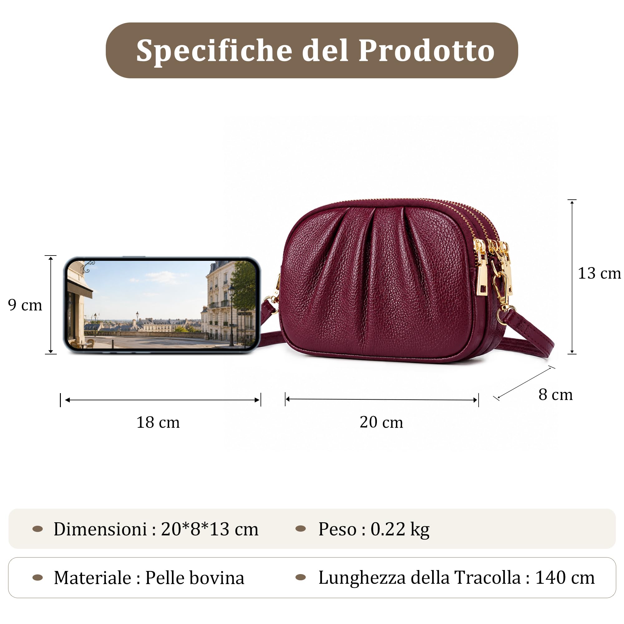Borsa a Tracolla Donna Portafoglio Cellulare Grande Portamonete Moda Piccola Borsa Tracolla in Vera Pelle Moneta Borsa Pochette con 3 Scomparti Rosso