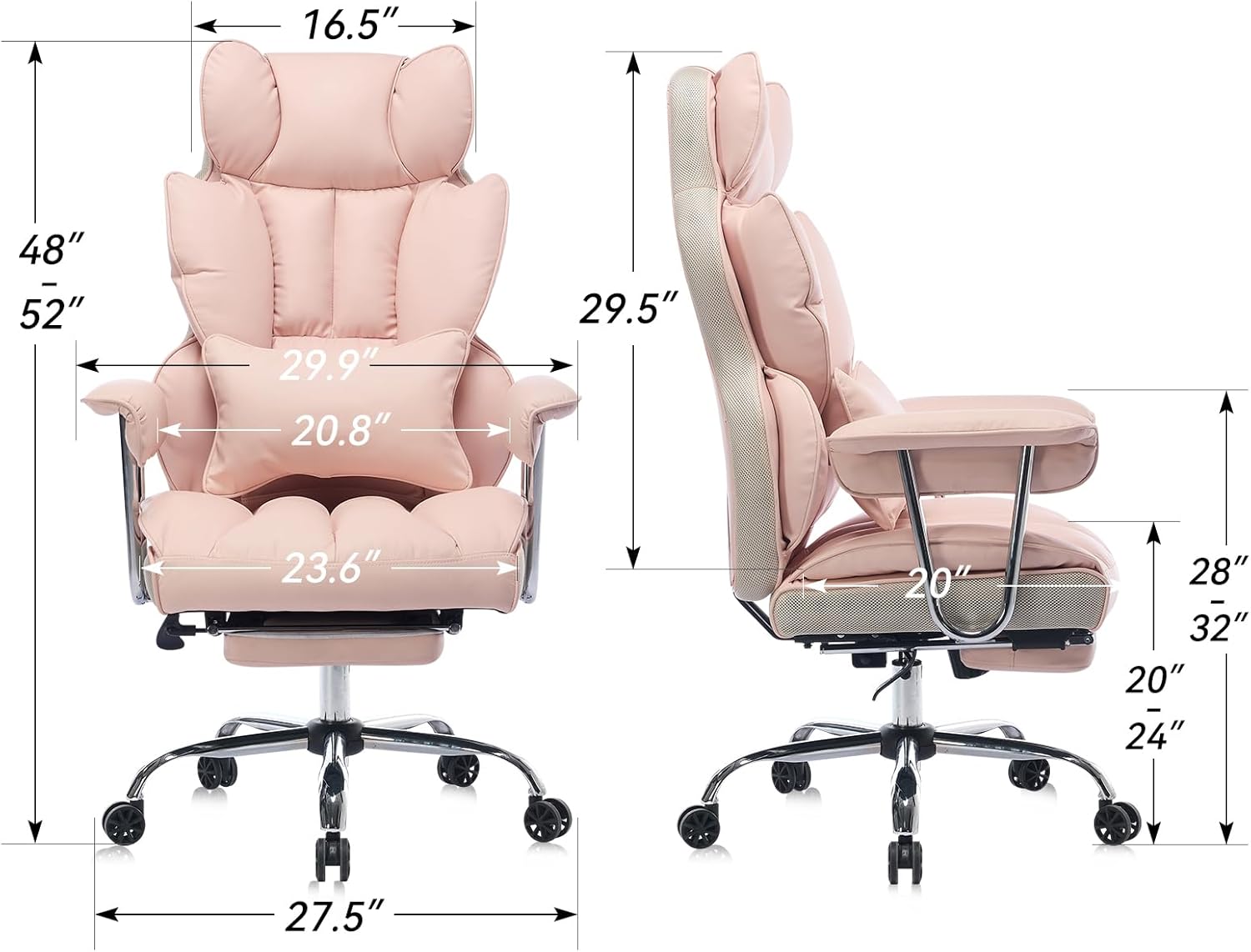 Big and Tall Office Chair 400lbs - Heavy Duty Executive Desk Chair with Footrest, High Back PU Leather Ergonomic Computer Chair with Extra Wide Seat & Thick Cushion for Home Office (Pink)
