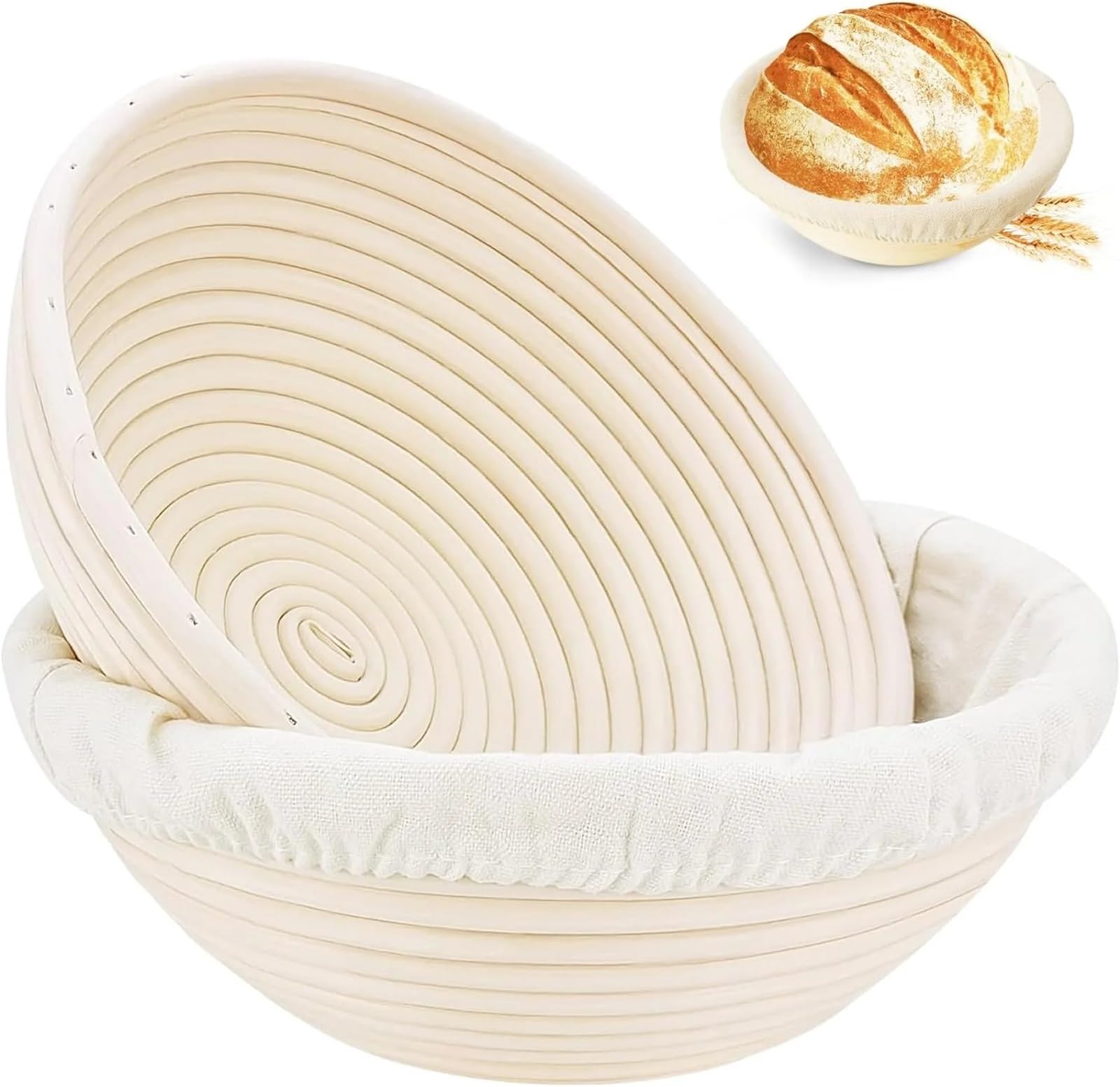Cesta Para Fermentar Pan Cesta a prueba de pan de 1/2 Uds., cesta a prueba de masa fermentada de 9 pulgadas, cuencos redondos a prueba, cestas y revestimientos de ratán hechos a mano(2pcs)