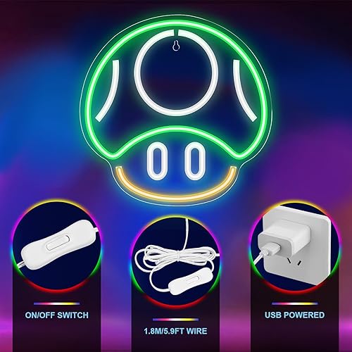 Miniatura 4 de Señal de Neón de Juego Kavaas, Señal de Neón de Seta para Decoración de Sala de Juegos, Cueva de Hombre, Habitación de Niños - Decoración de Pared