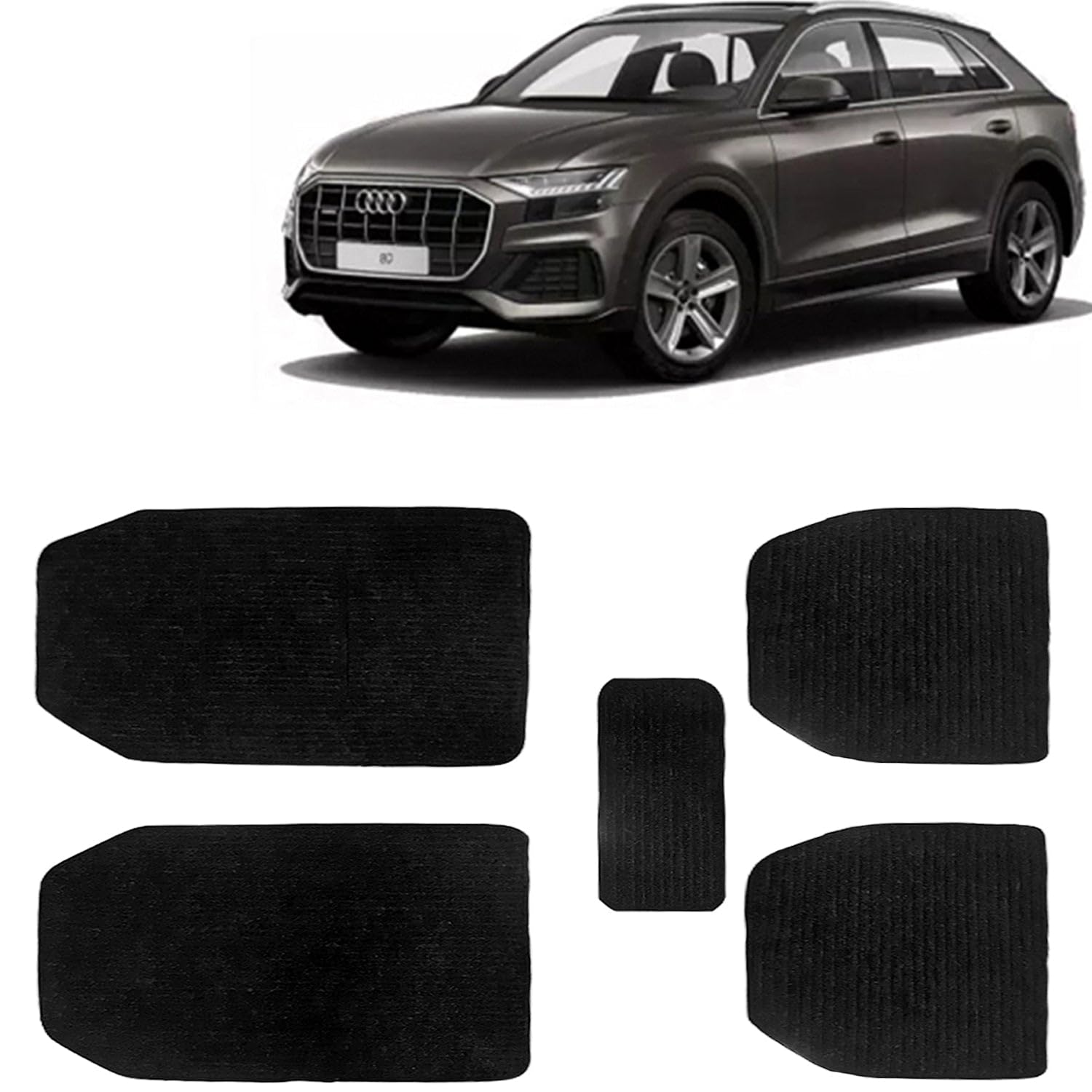 Kingsway Carpet Style Universal Car Mats for Audi Q8, 2020 Onwards Model, Black Color Anti Slip Car Floor Foot Mats, Complete Set of 5 Piece, Premium Series