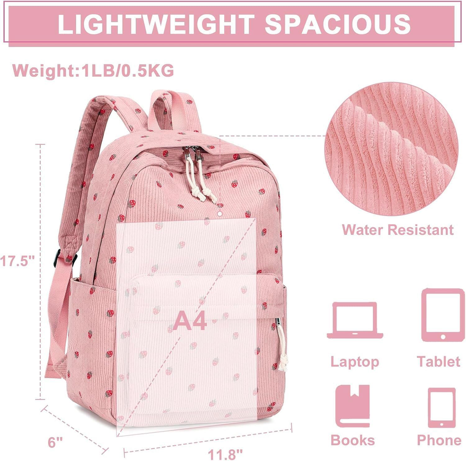 Bluboon School Backpack for Teen Girls Bookbags Elementary High School Corduroy Laptop Bags Women Travel Daypacks