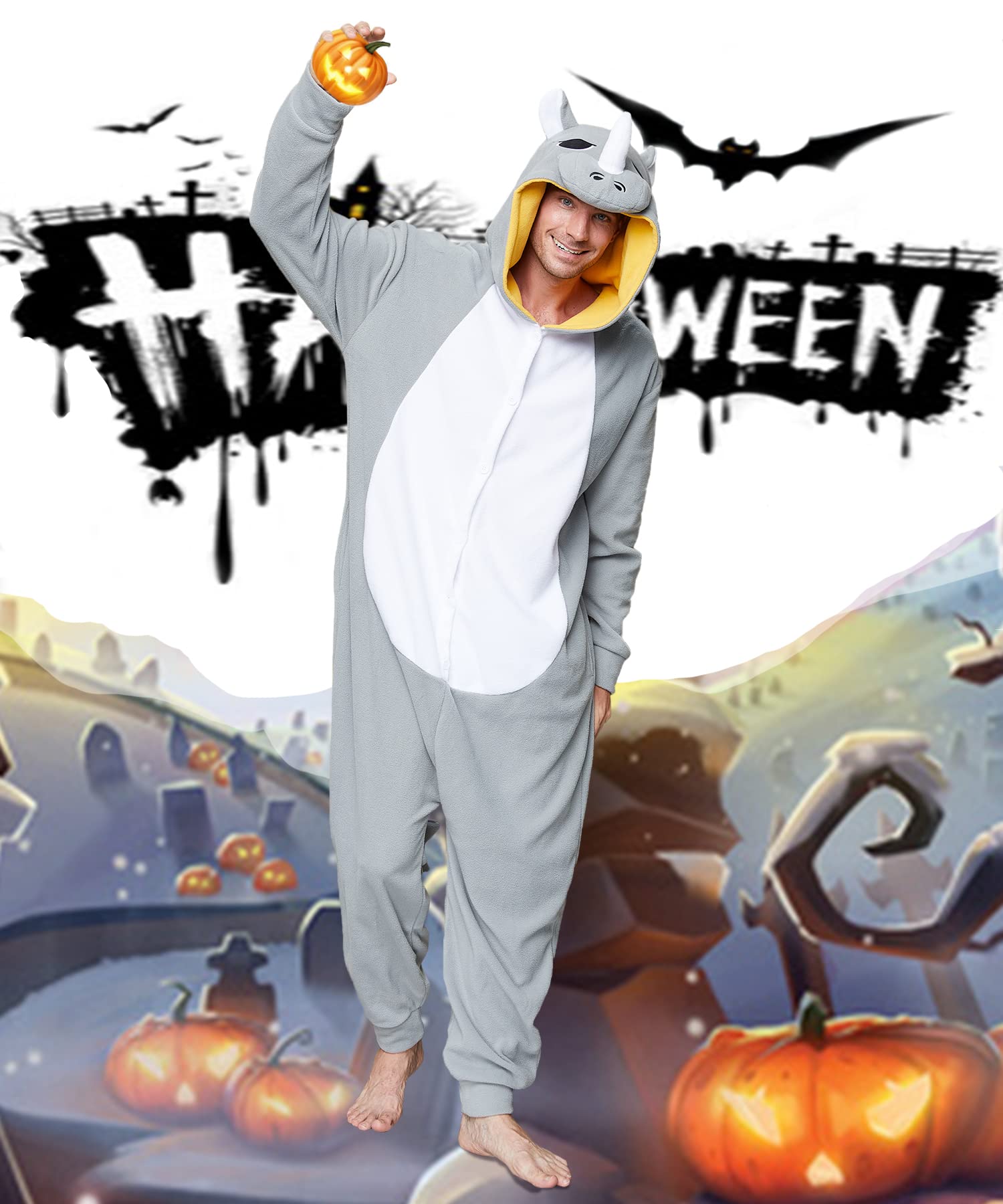 Dodheah Onesie Rhinocéros Cosplay Adulte Costumes d'halloween Pyjamas Combinaisons d'animaux Vêtements de Nuit Loungewear