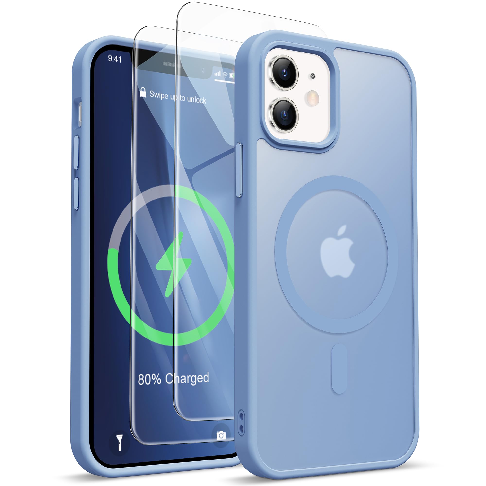 ORETECH for iPhone 12 Case, with [2 Pcs Screen Protector][Compatible with Mag-Safe] [Military Grade Protection] Frosted Translucent Cover for iPhone 12 Pro Case - Sierra Blue