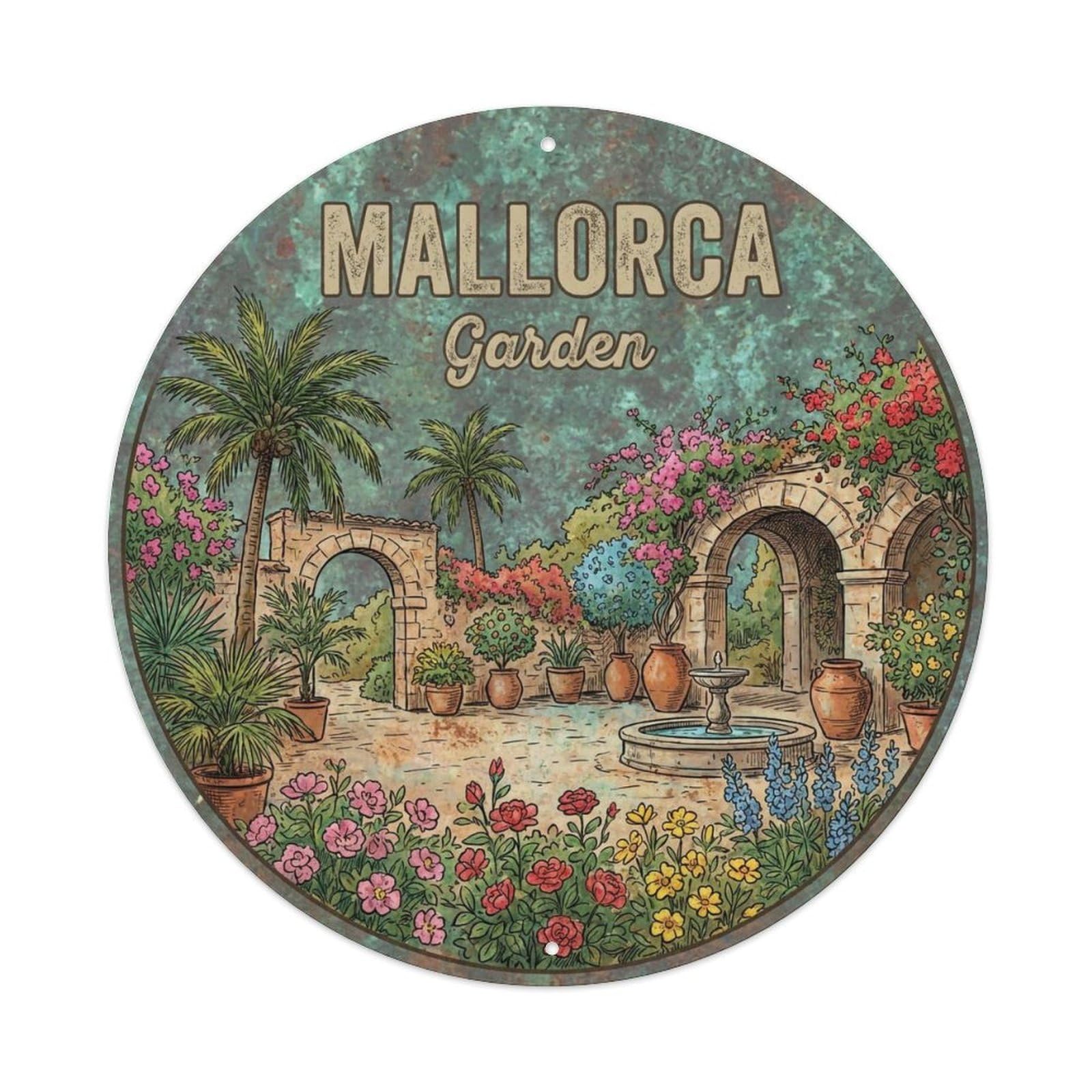 Vintage Travel Mallorca Spain Bloom Metal Tin Sign