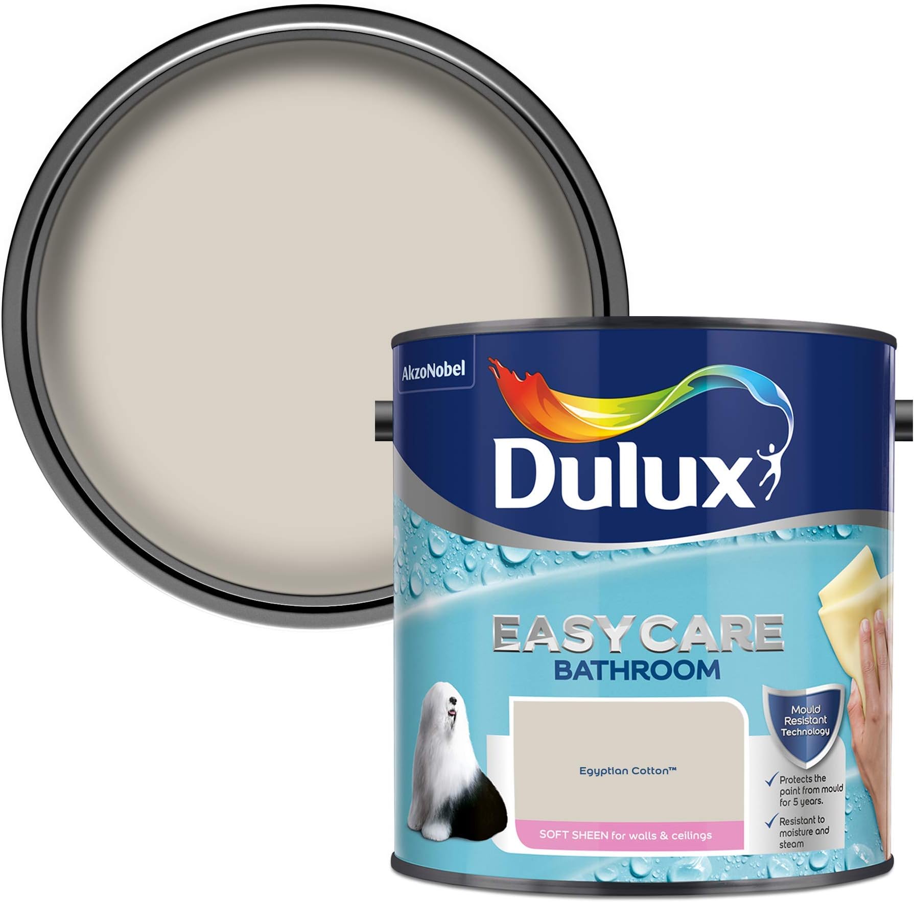 Dulux 500001 Easycare Bathroom Soft Sheen Emulsion Paint For Walls And Ceilings - Egyptian Cotton 2. 5 Litres