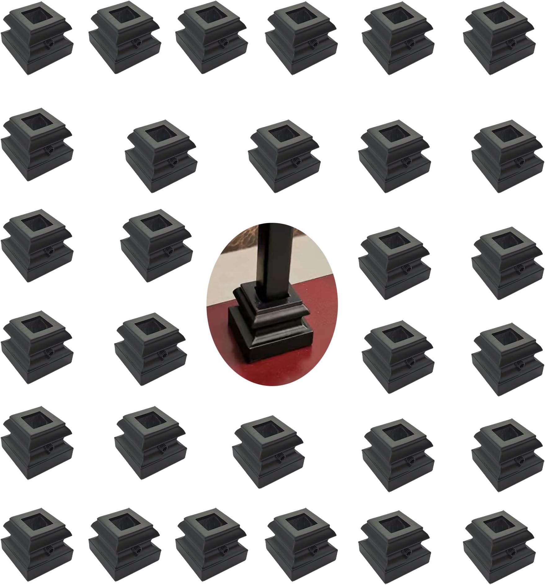 Langdoly 1/2" Iron Baluster Flat Base Shoes Staircase Spindle Level Shoes with Set Screw Satin Black - (Box of 30)