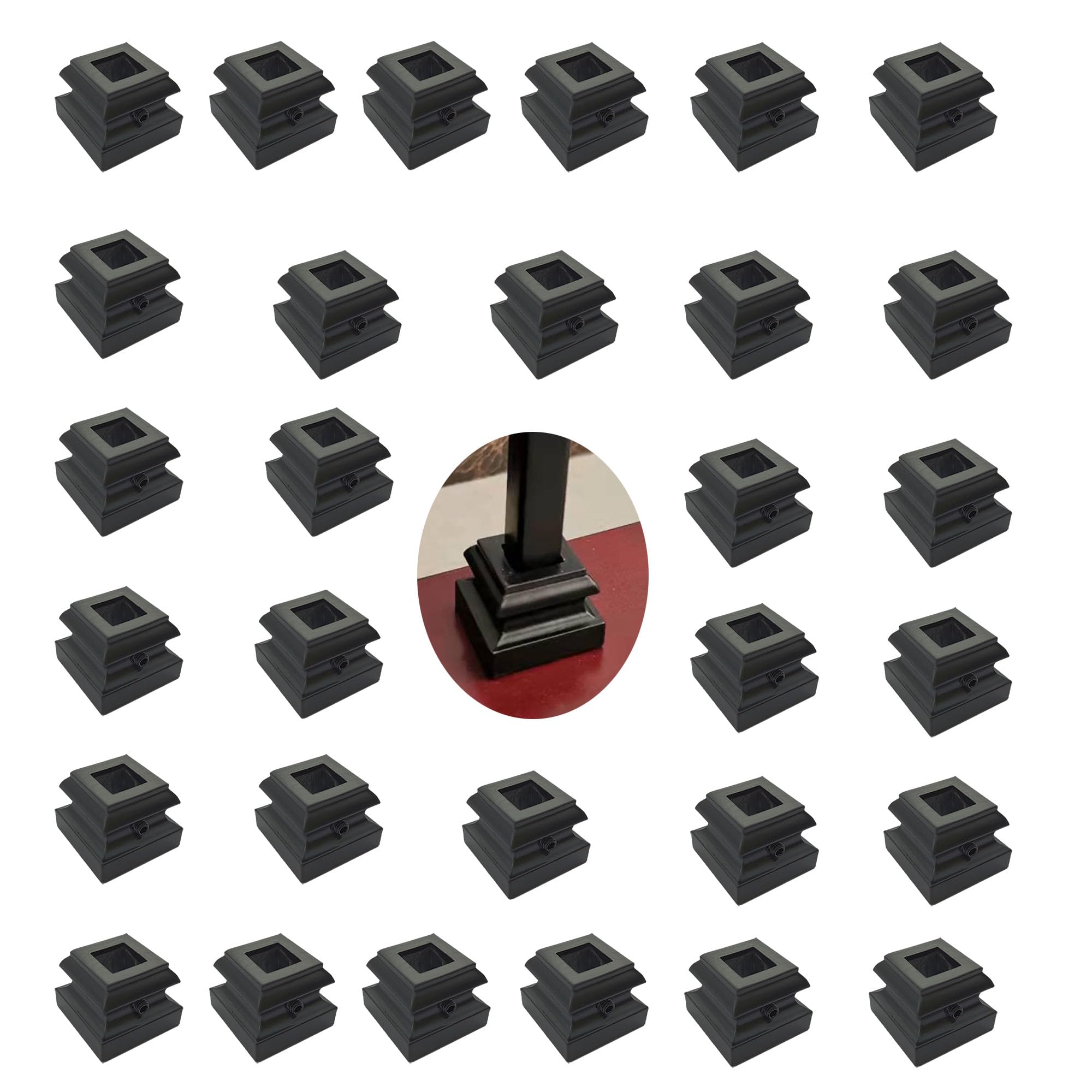 Langdoly 1/2" Iron Baluster Flat Base Shoes Staircase Spindle Level Shoes with Set Screw Satin Black - (Box of 30)