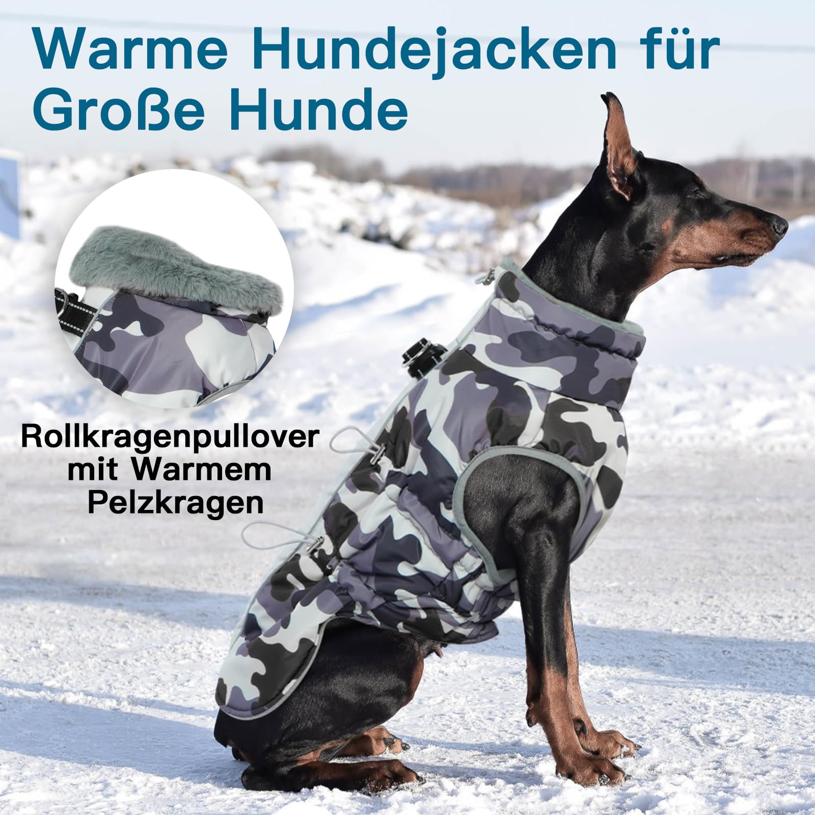 Fleece Hundemantel Grosse Hunde, Winddicht Hundejacke mit Reißverschluss Hinten und Rollkragen, Perfekt für Kalte Wintertage, Hundemantel Labrador, Dobermann, Grau, 2XL