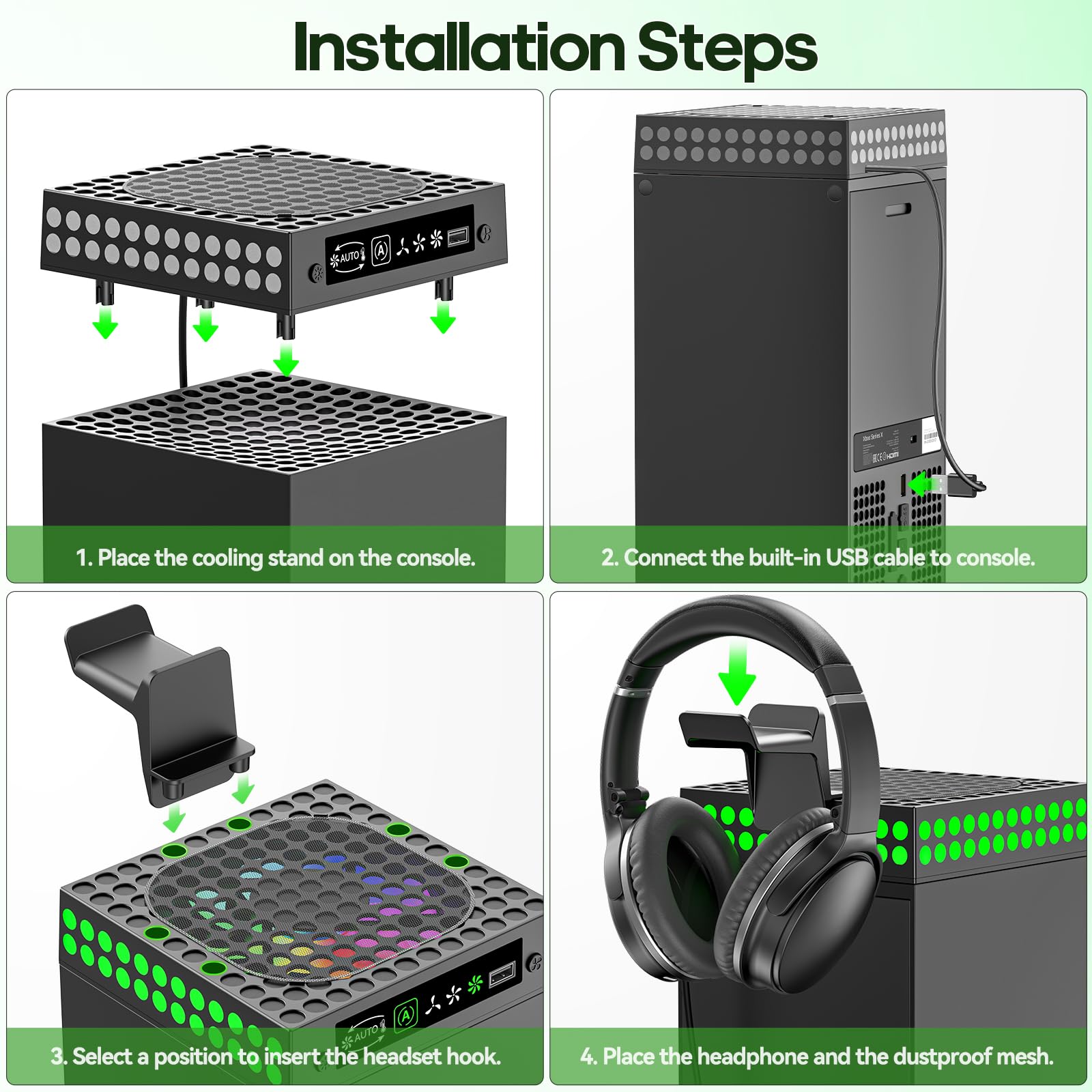 OIVO XBX Series X Lüfter Staubschutz mit Auto Kühlungslüfter, XBX Series X Kühler mit LED & einstellbares Lüfter Kühlsystem, XBX Series X Kühlständer mit Headset Halterung, XBX Zubehör