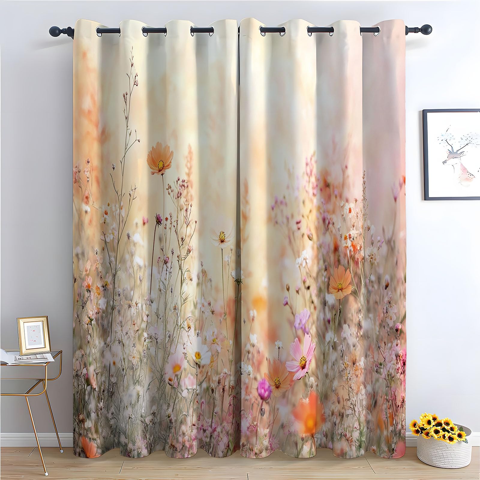 Zestaw 2 zasłon kwiatowych, półprzezroczyste, do salonu, sypialni, okna, wys. 230 x dł. 130 cm (2 panele)